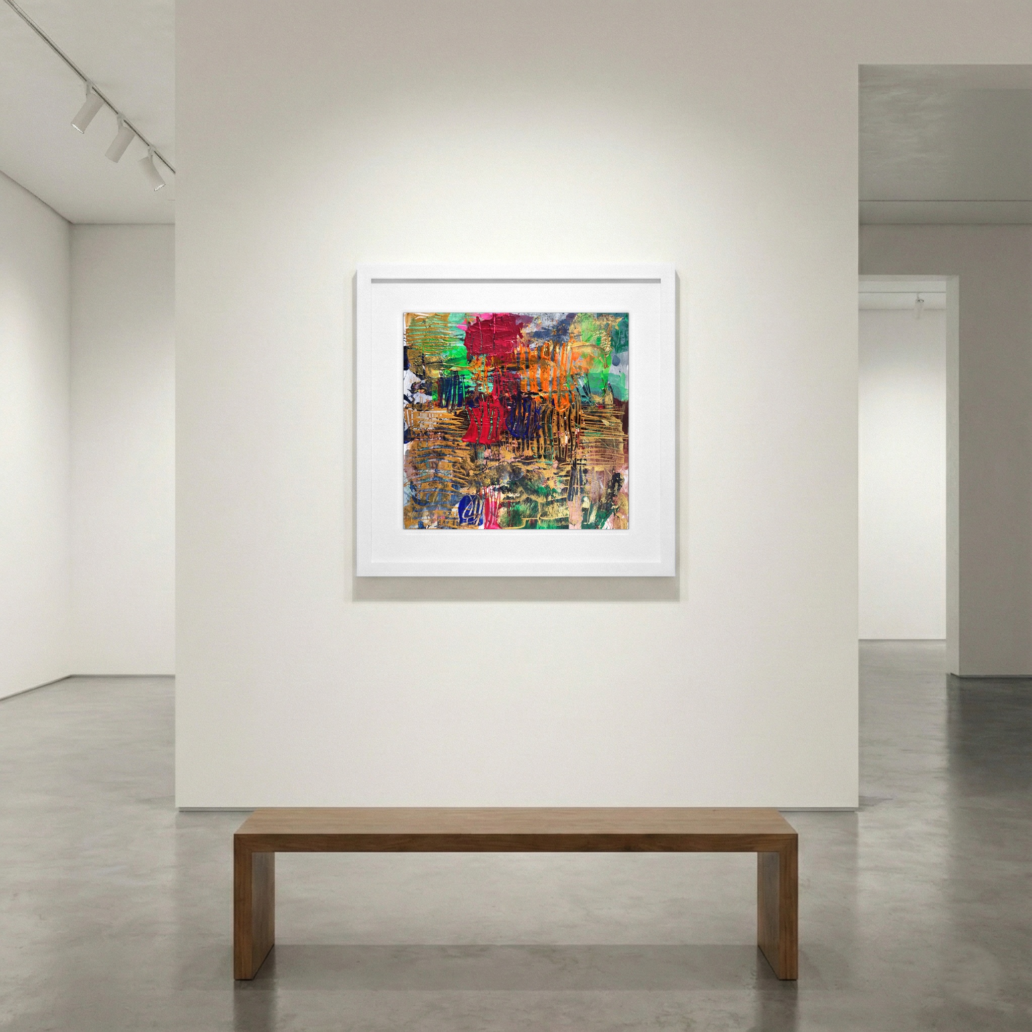 Gold and Red Abstract on Aquarelle Paper — art on the wall, room interior preview 1