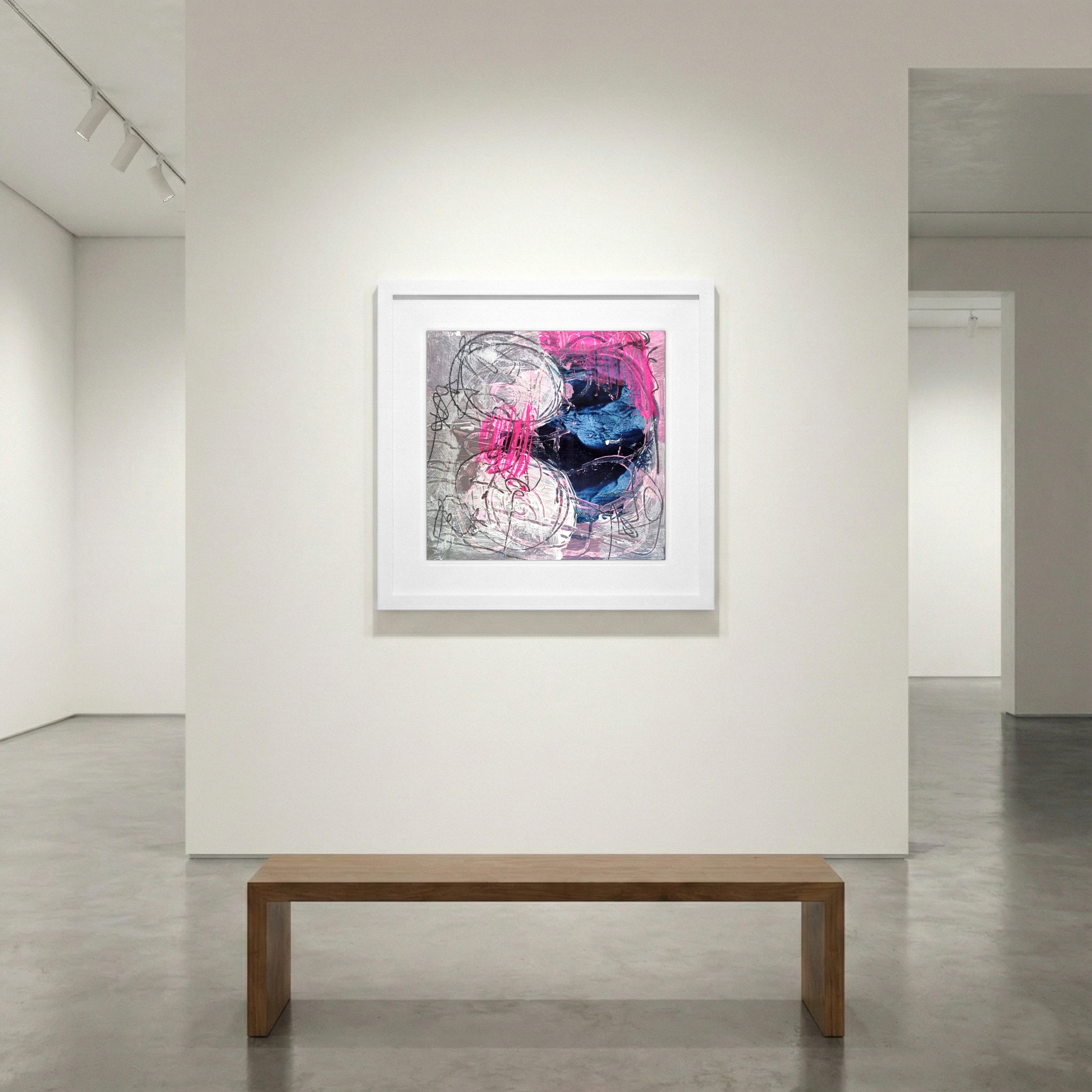 Midnight Blue and Scraped White Shapes — art on the wall, room interior preview 1