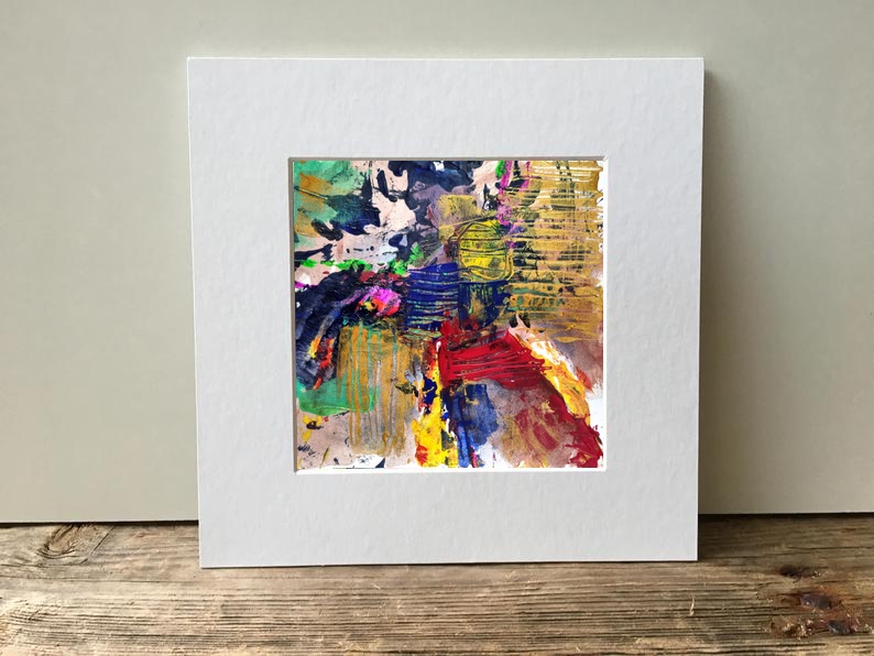 Red, Blue, and Gold Textured Abstract — art on the wall, room interior preview 1