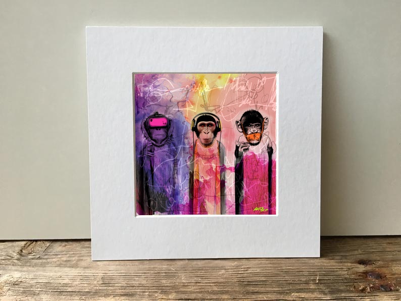 Tech Monkeys in Neon Colors — art on the wall, room interior preview 1