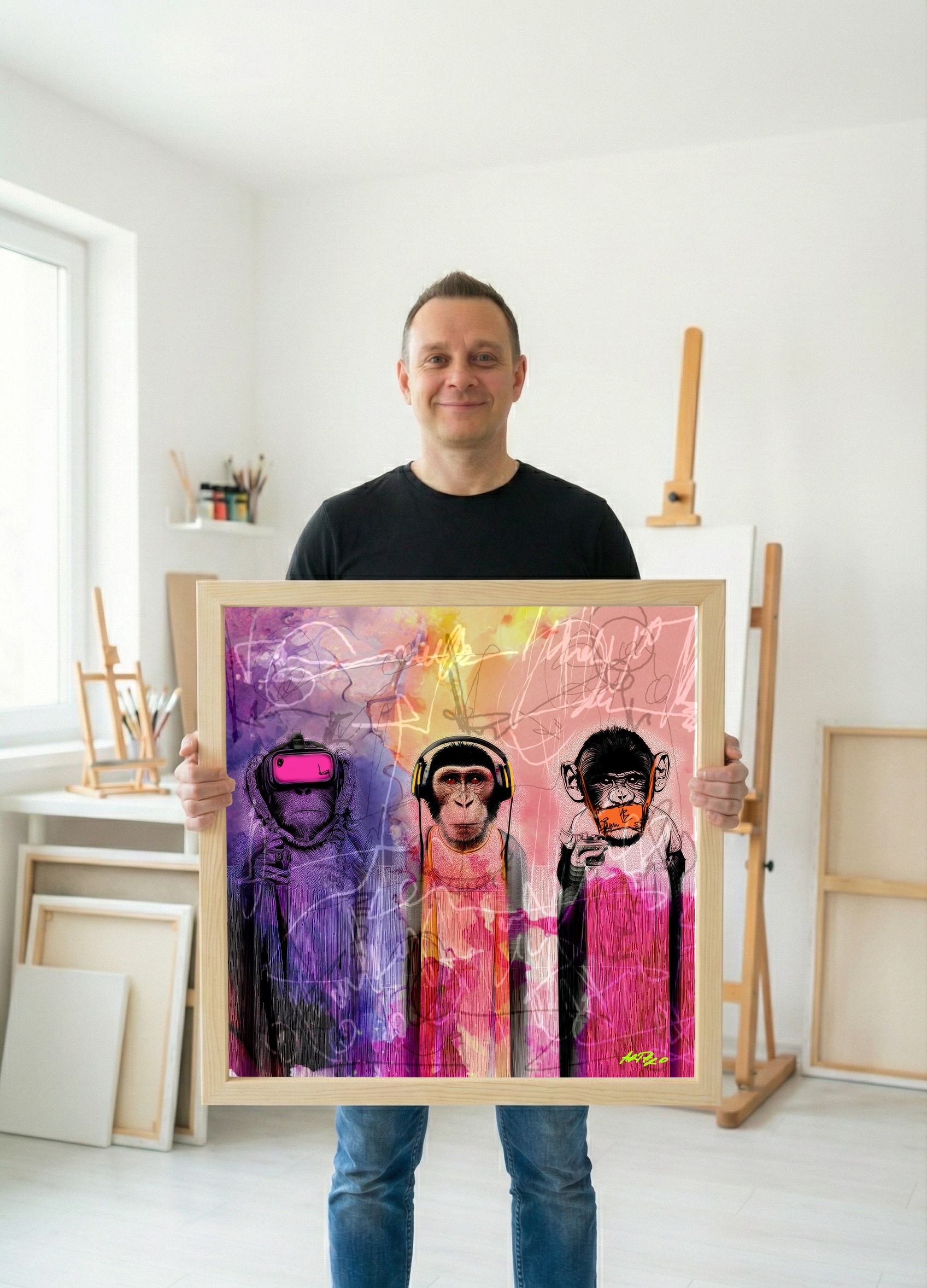 Tech Monkeys in Neon Colors — art on the wall, room interior preview 2