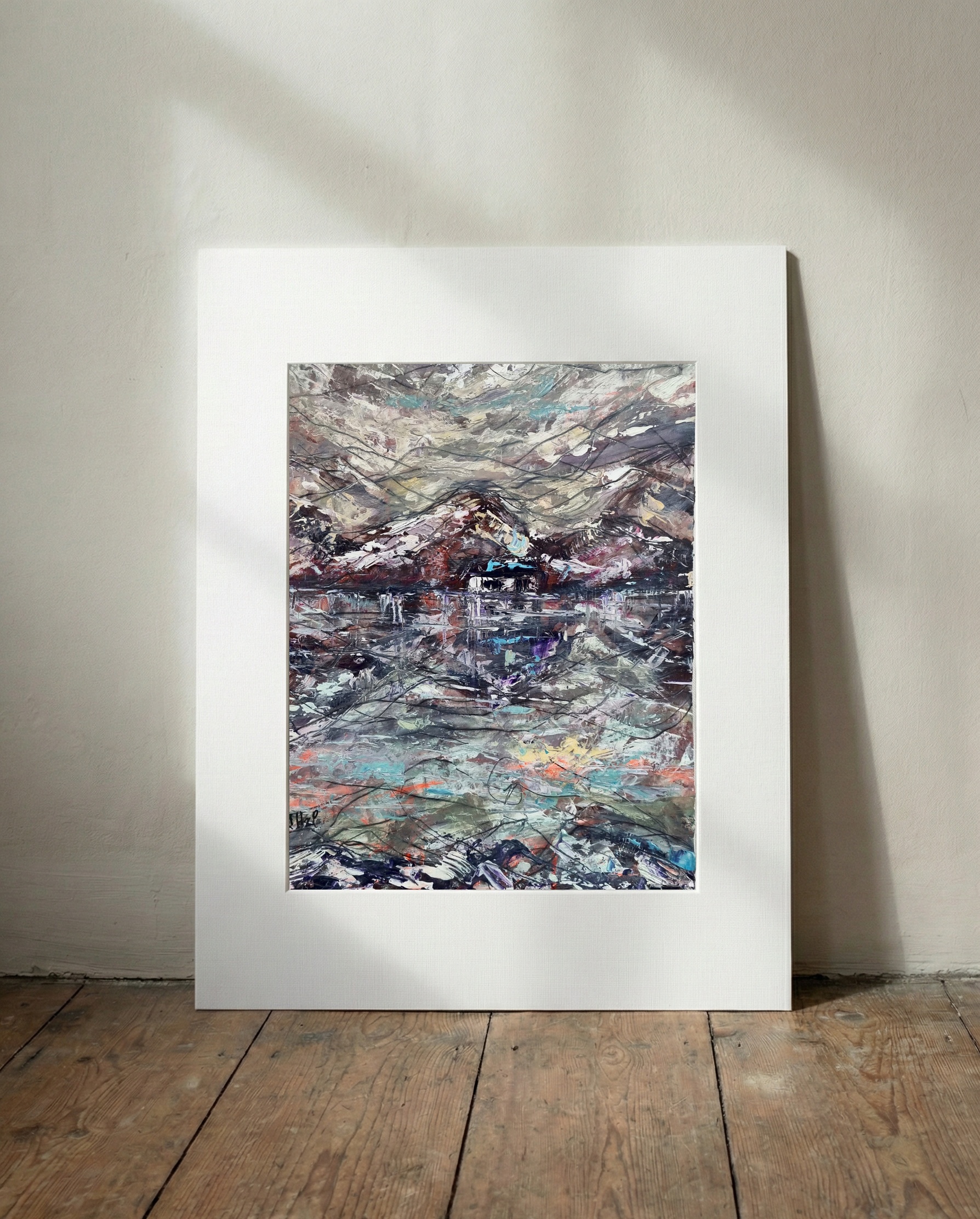 Turquoise and Mauve Mountain Reflection — art on the wall, room interior preview 3