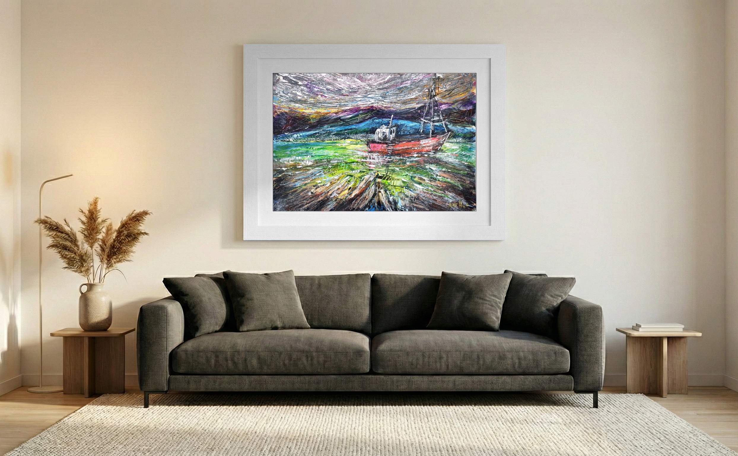 Donegal Fishing Boat in Turbulent Waters — art on the wall, room interior preview 3