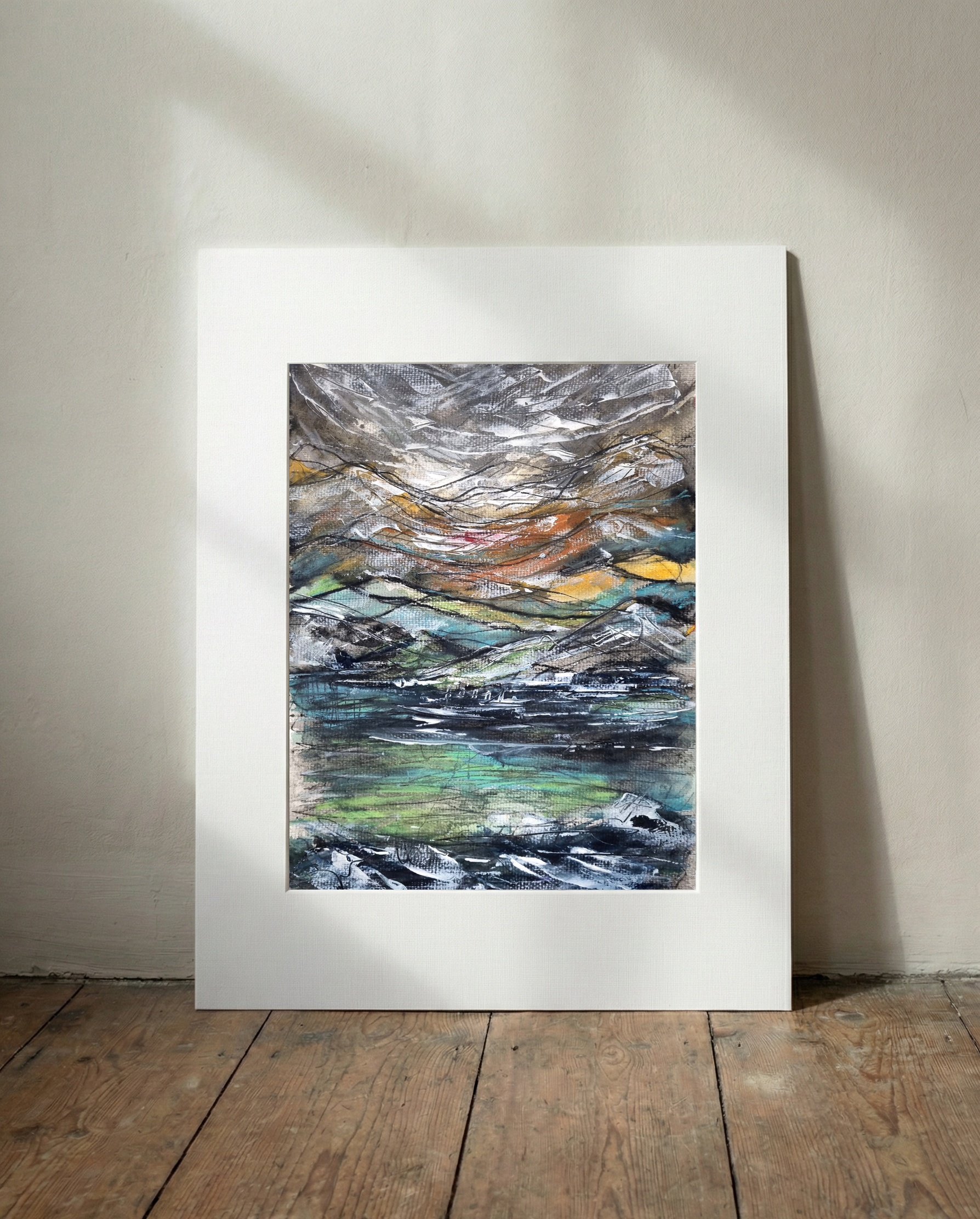 Twilight Tones in Acrylic Layers — art on the wall, room interior preview 2