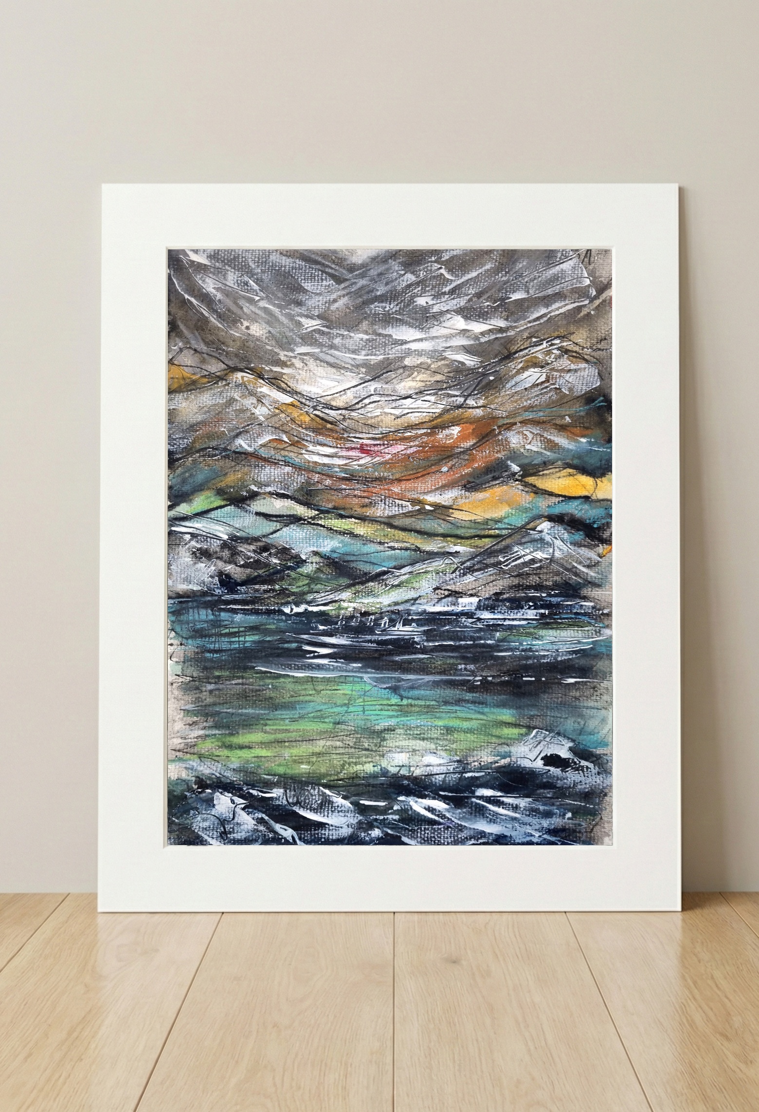 Twilight Tones in Acrylic Layers — art on the wall, room interior preview 3