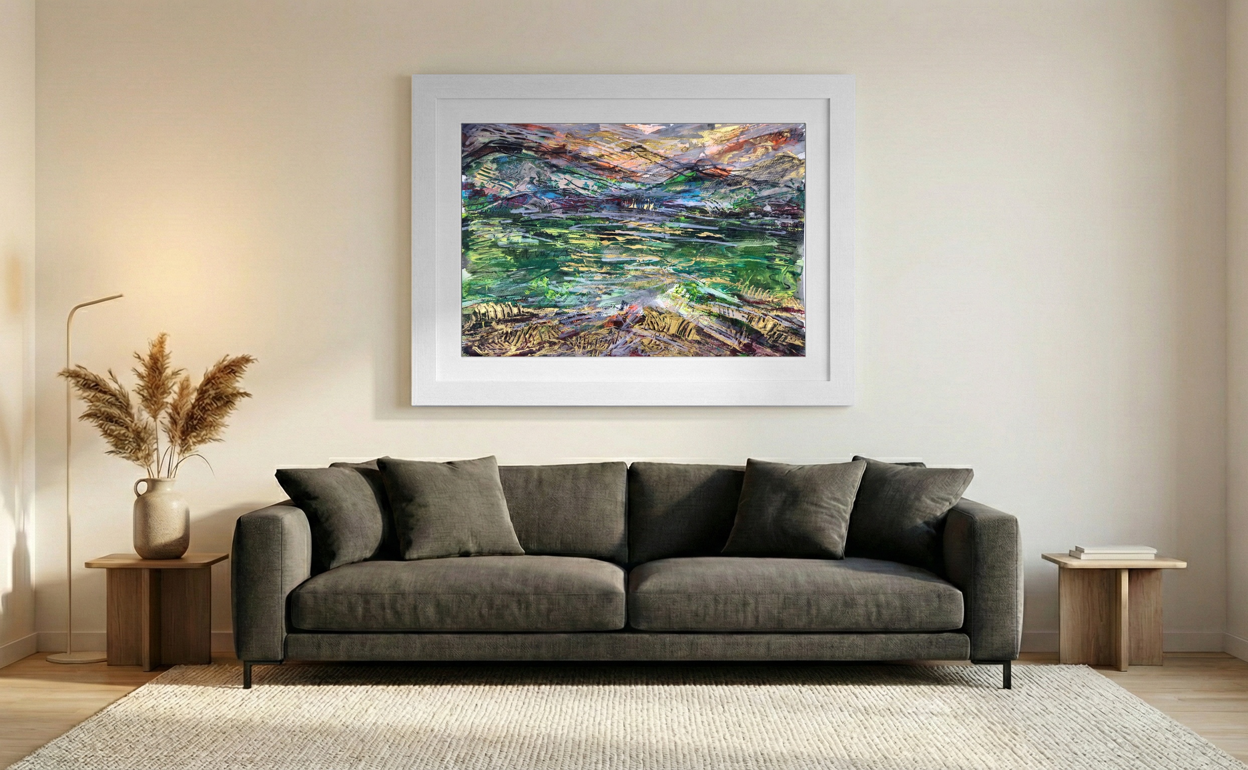 Luminous Gold in Abstract Landscape — art on the wall, room interior preview 2