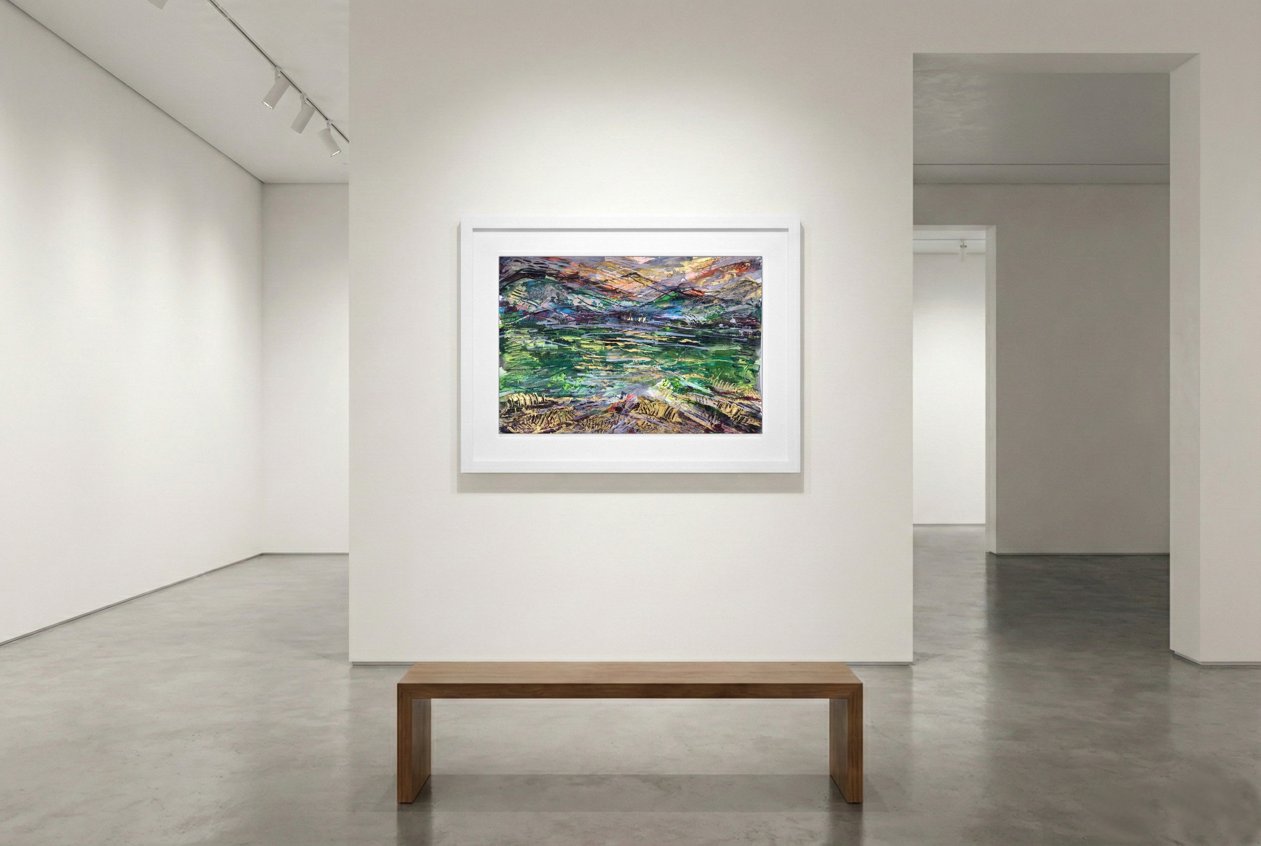 Luminous Gold in Abstract Landscape — art on the wall, room interior preview 3