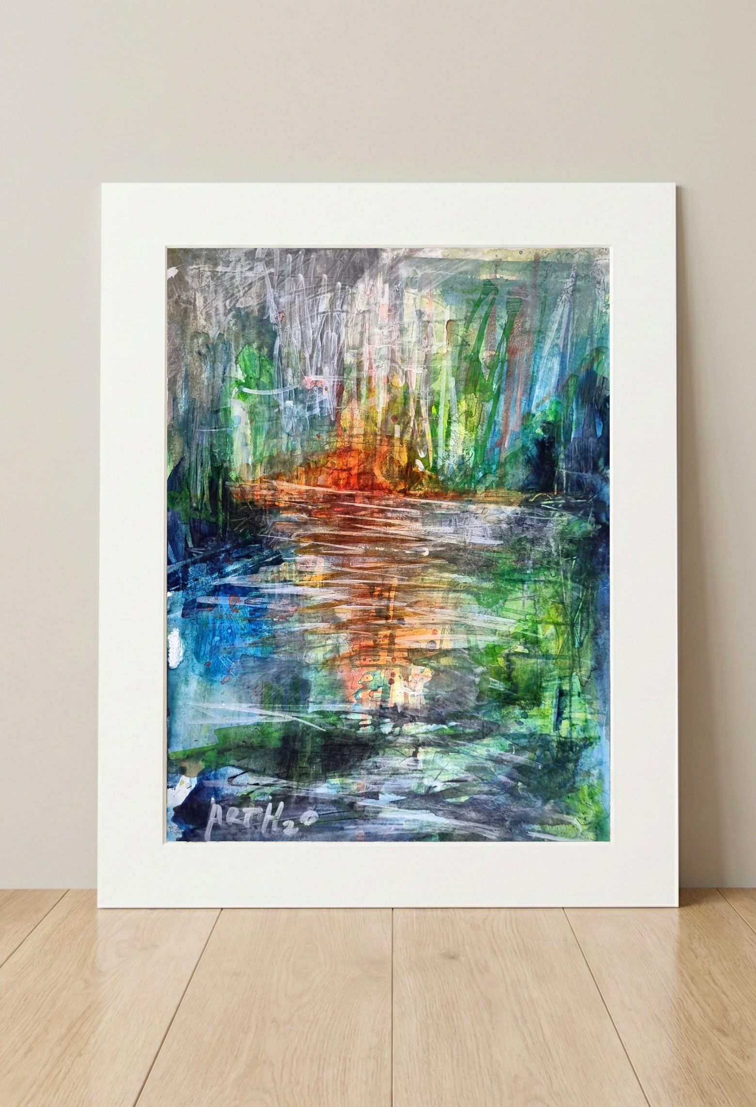 Shadowy Forest Reflection in Acrylic — art on the wall, room interior preview 3