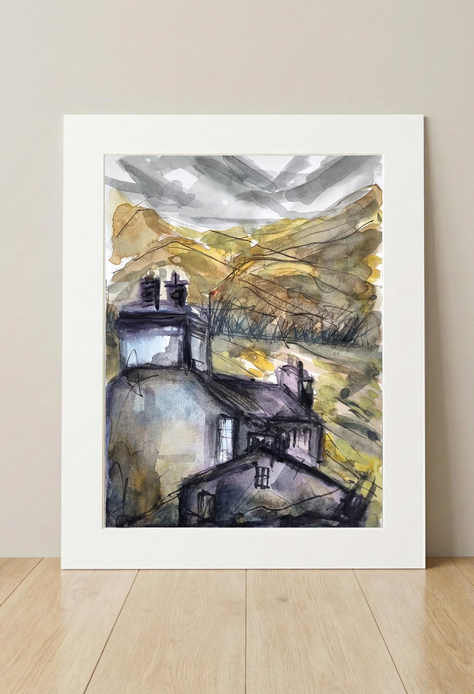 Ochre and Green Hillside Cottage — art on the wall, room interior preview 3