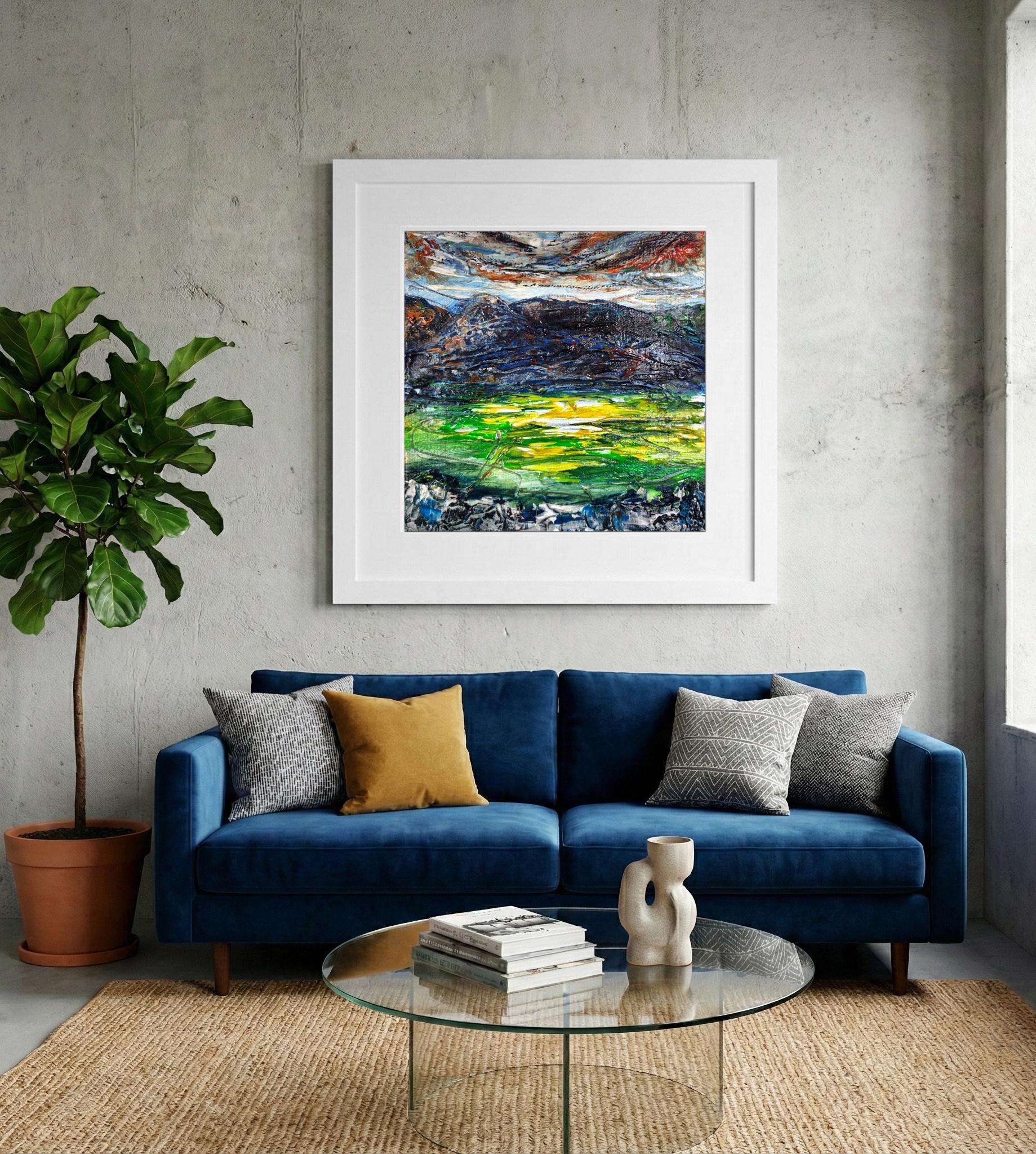 Luminous Yellow-Green Valley — art on the wall, room interior preview 2