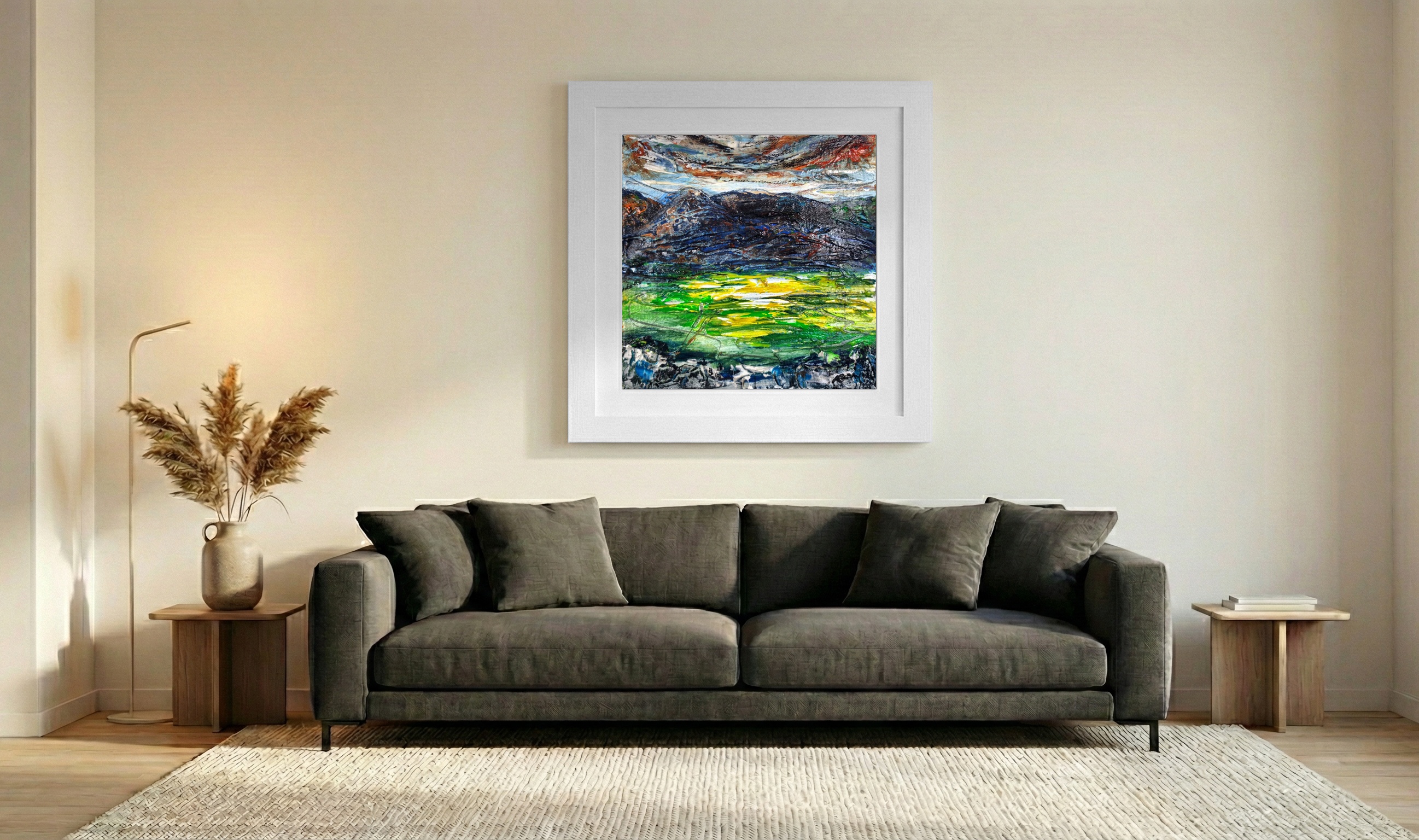 Luminous Yellow-Green Valley — art on the wall, room interior preview 3