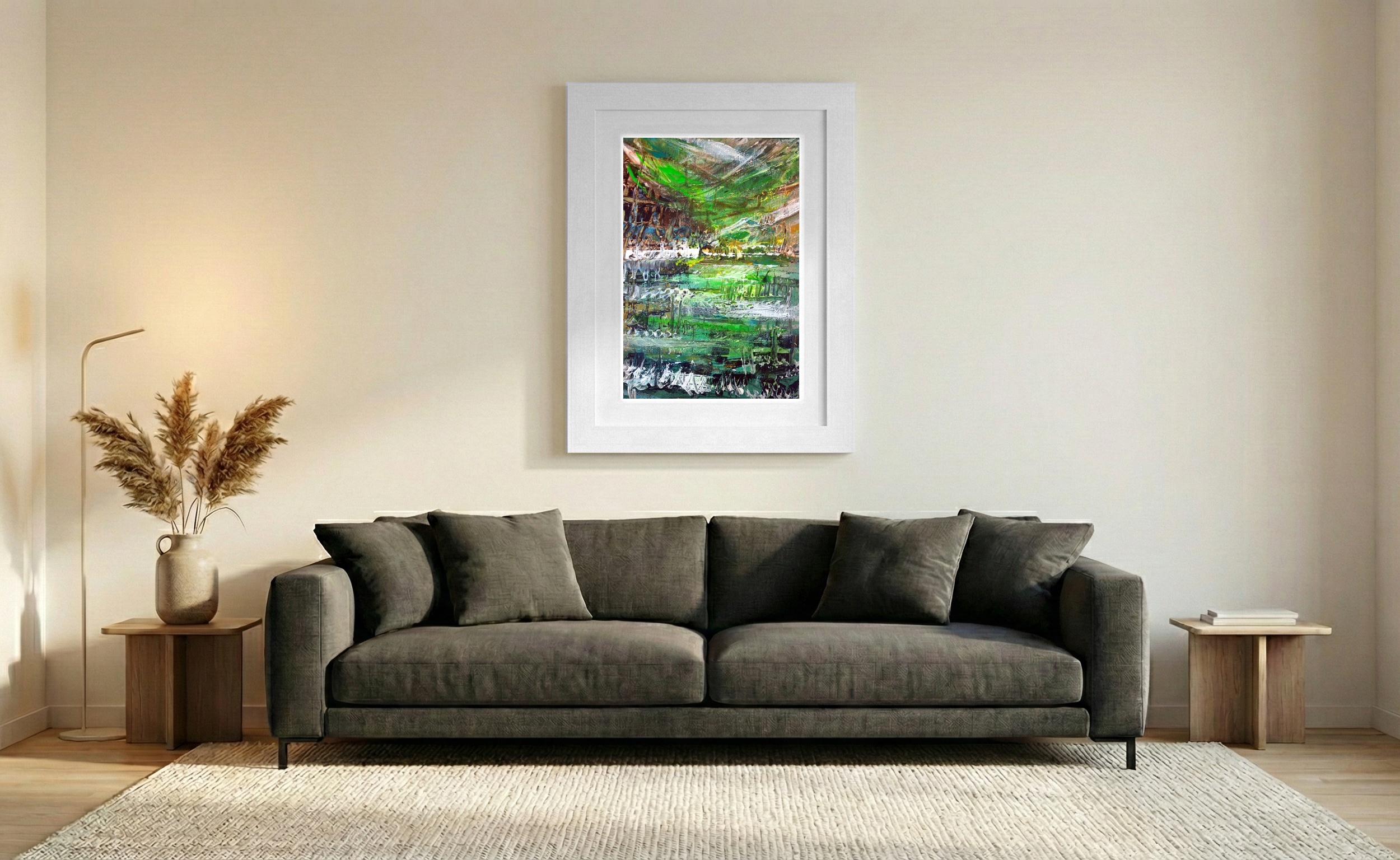 Vibrant Greens of Emerald Fields Diptych — art on the wall, room interior preview 2