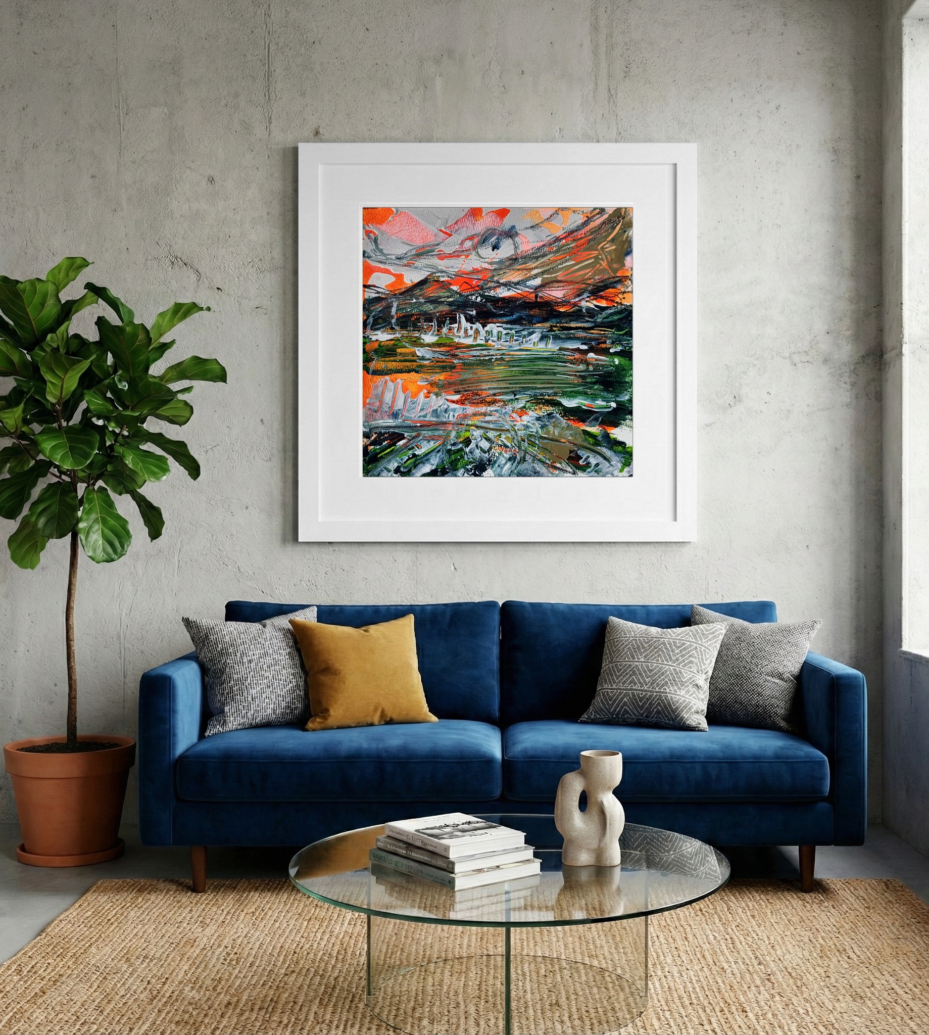 Fiery Contrast in Turbulent Landscape — art on the wall, room interior preview 2