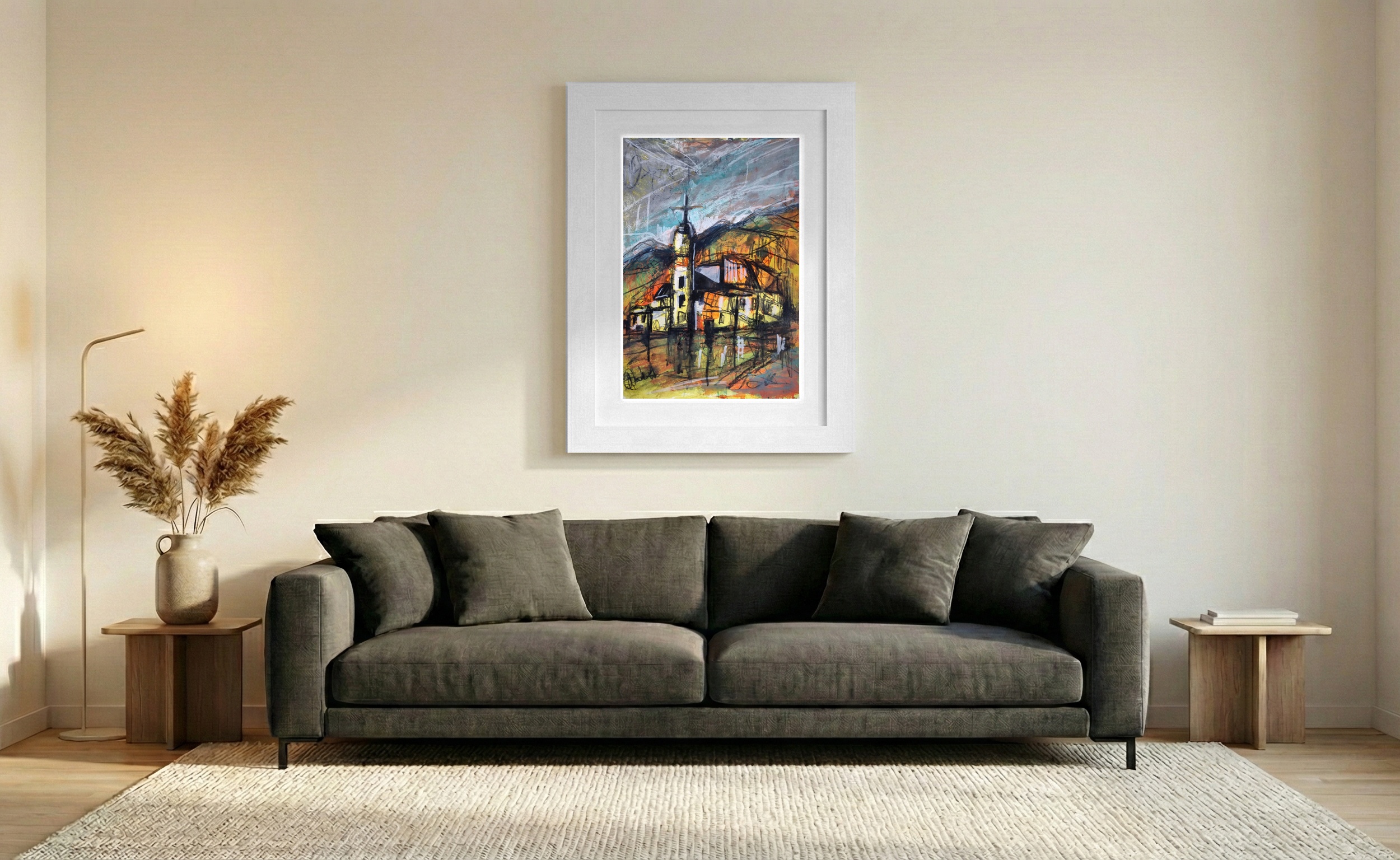 Ochre and Black Architectural Landscape — art on the wall, room interior preview 1