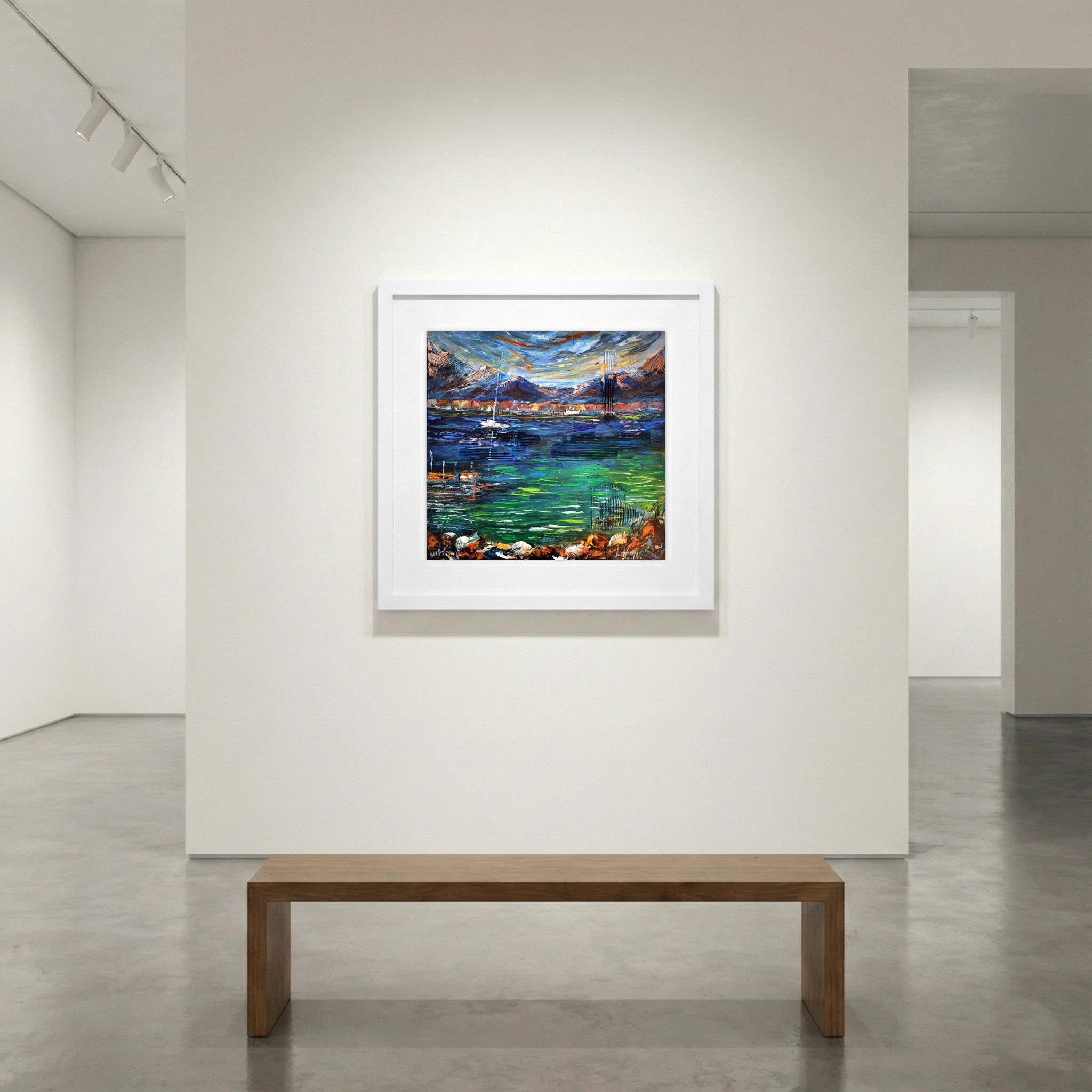 Emerald Bay Sailboats in Contemporary Abstract — art on the wall, room interior preview 1