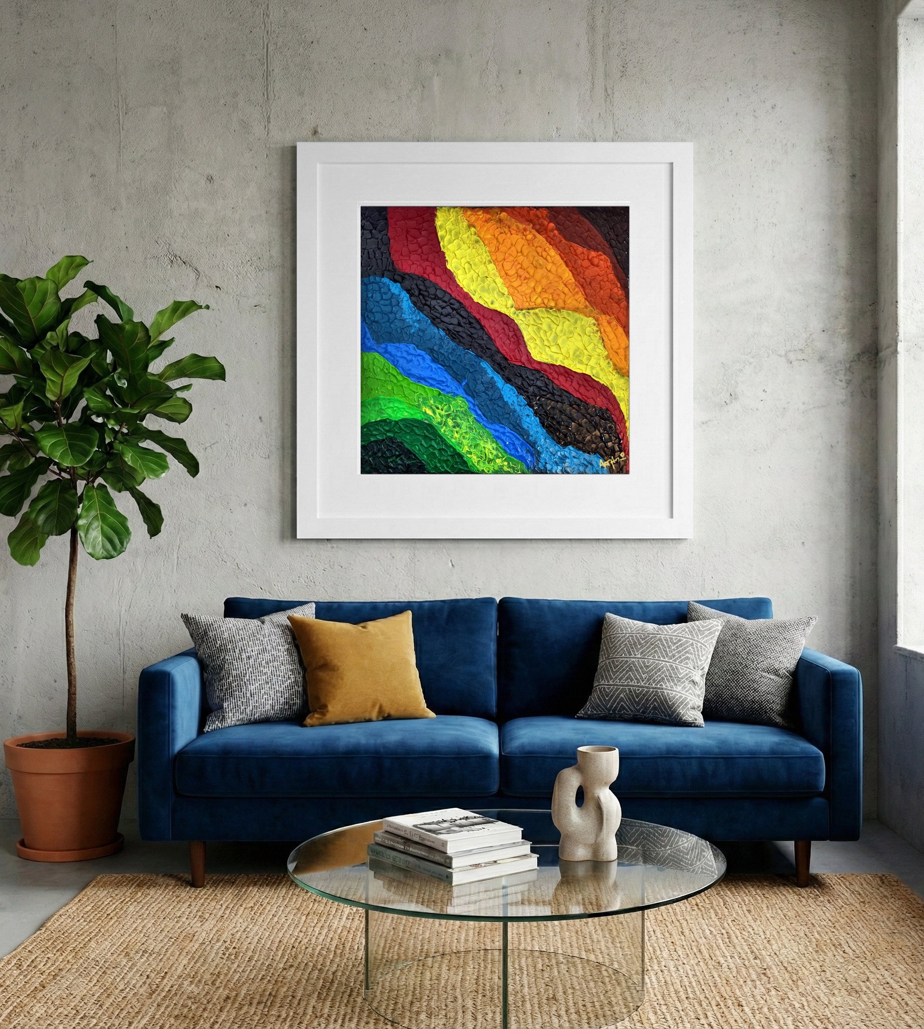 Sculptural Rainbow Waves in Abstract Expression — art on the wall, room interior preview 2