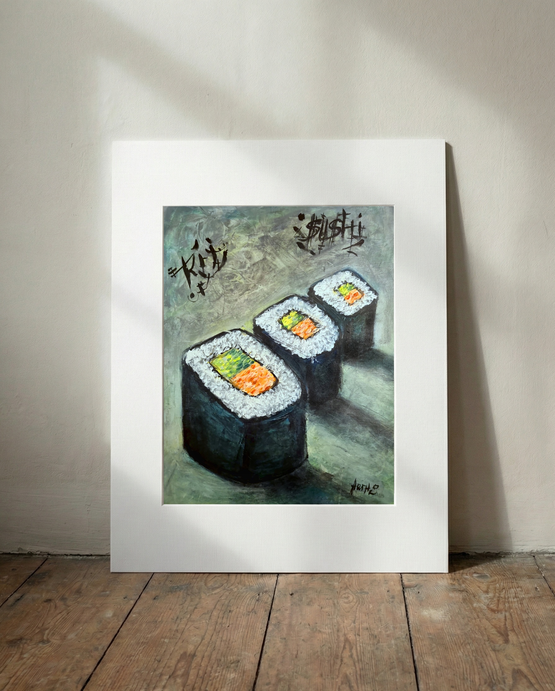 Colorful Sushi Still Life, Graphic Pop Art — art on the wall, room interior preview 3