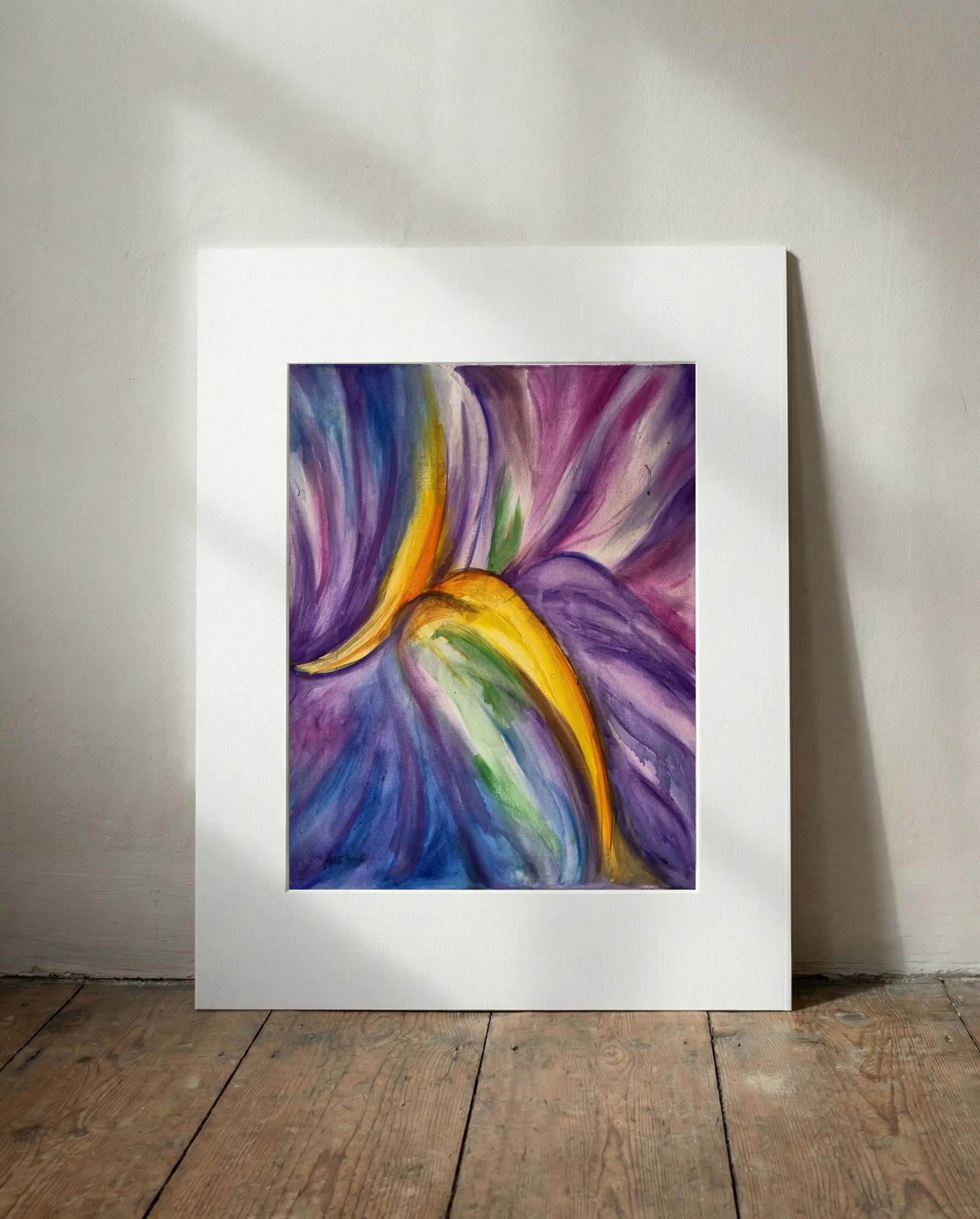 Saffron Petal Embrace, Bold Floral Expressionism — art on the wall, room interior preview 2