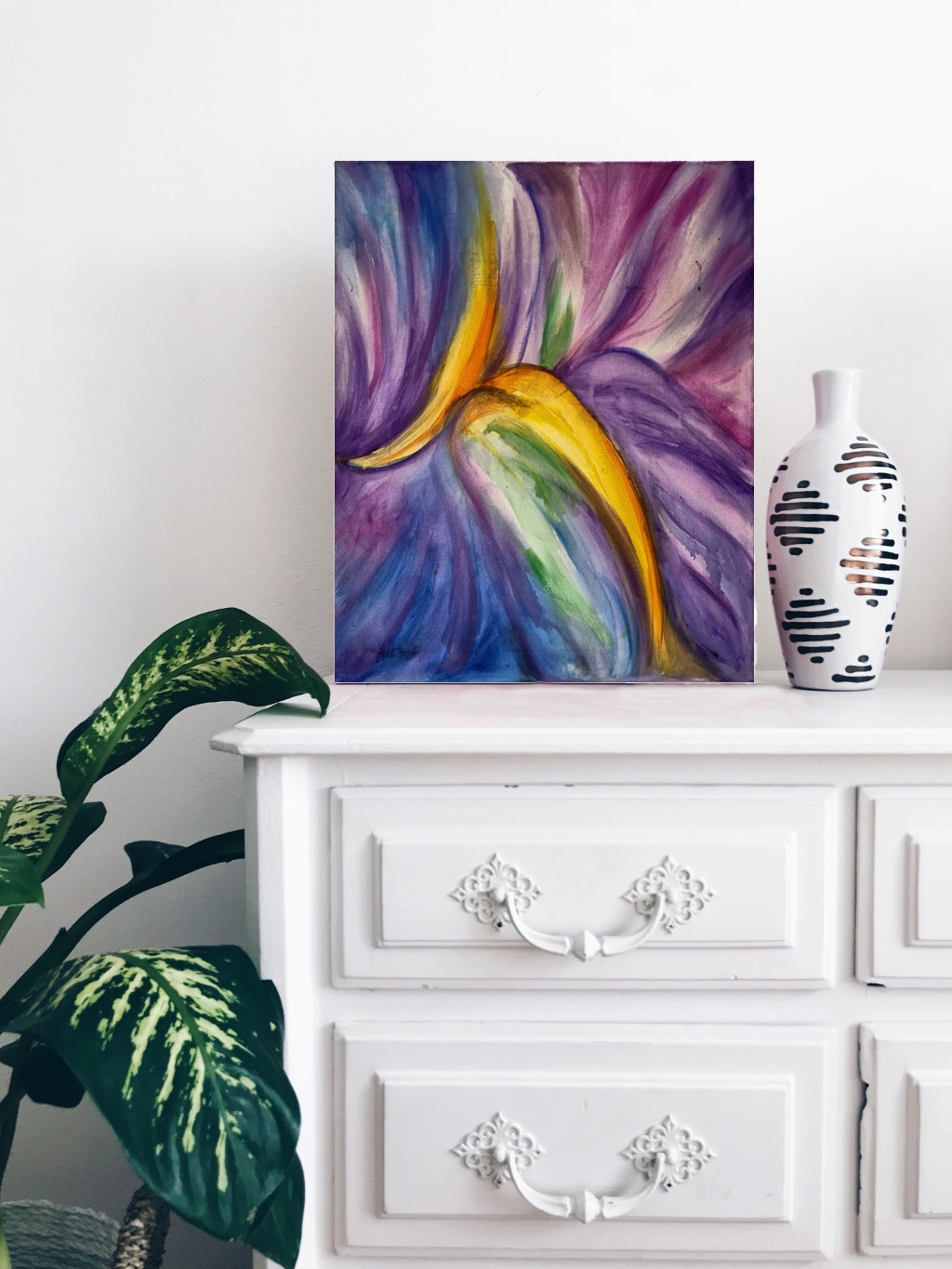 Saffron Petal Embrace, Bold Floral Expressionism — art on the wall, room interior preview 3