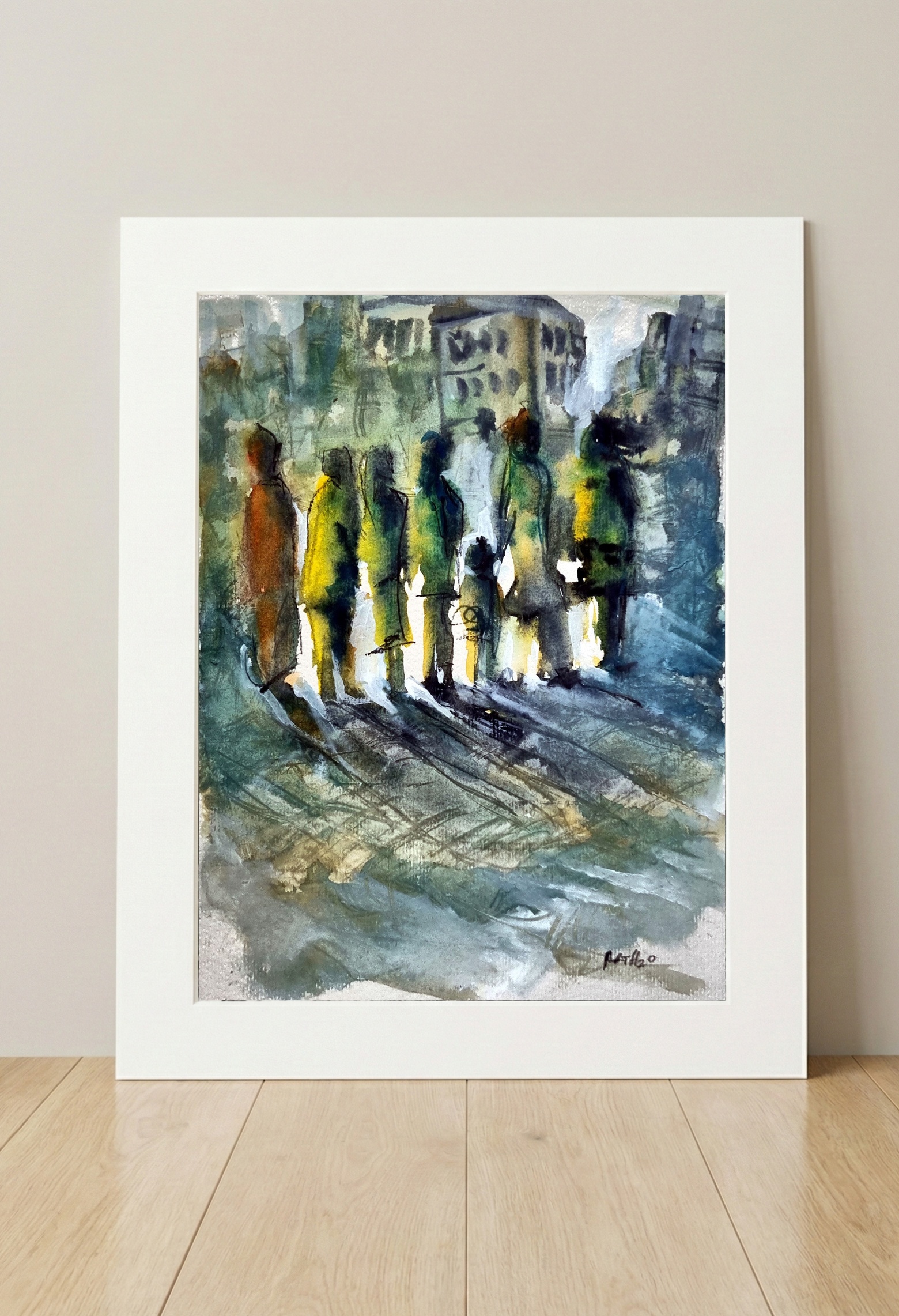 Atmospheric Figures in Mist — art on the wall, room interior preview 3