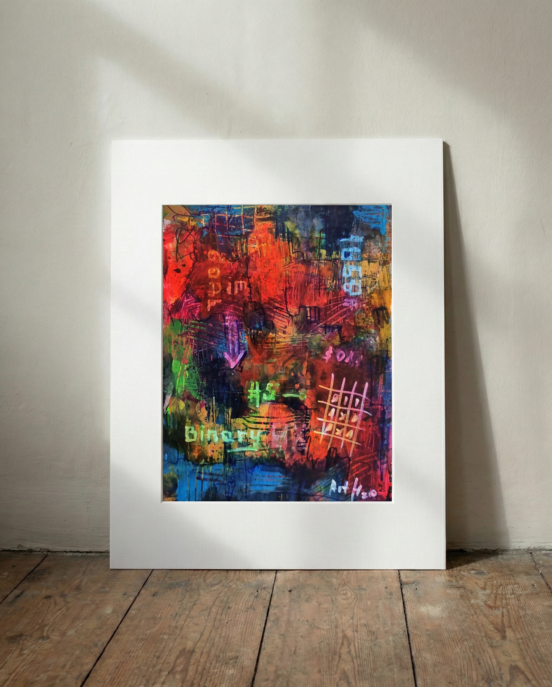 Binary Inferno in Neon Red — art on the wall, room interior preview 2