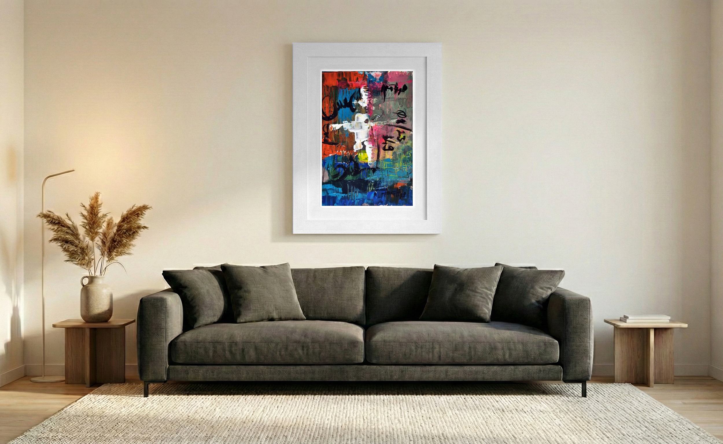 Urban Palimpsest in Rust and Blue — art on the wall, room interior preview 1