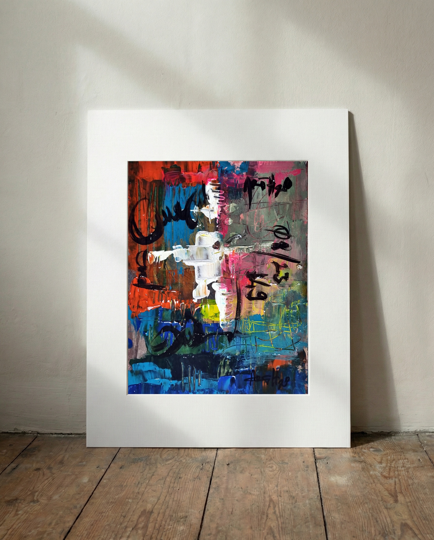 Urban Palimpsest in Rust and Blue — art on the wall, room interior preview 3