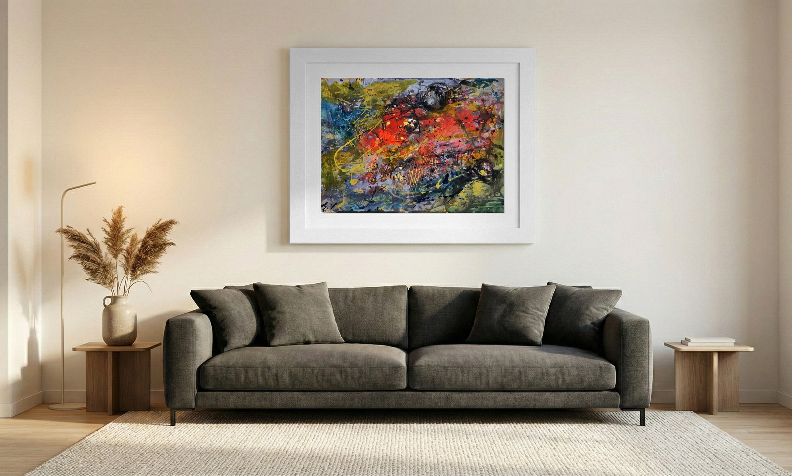 Industrial Energy in Red and Ochre — art on the wall, room interior preview 1