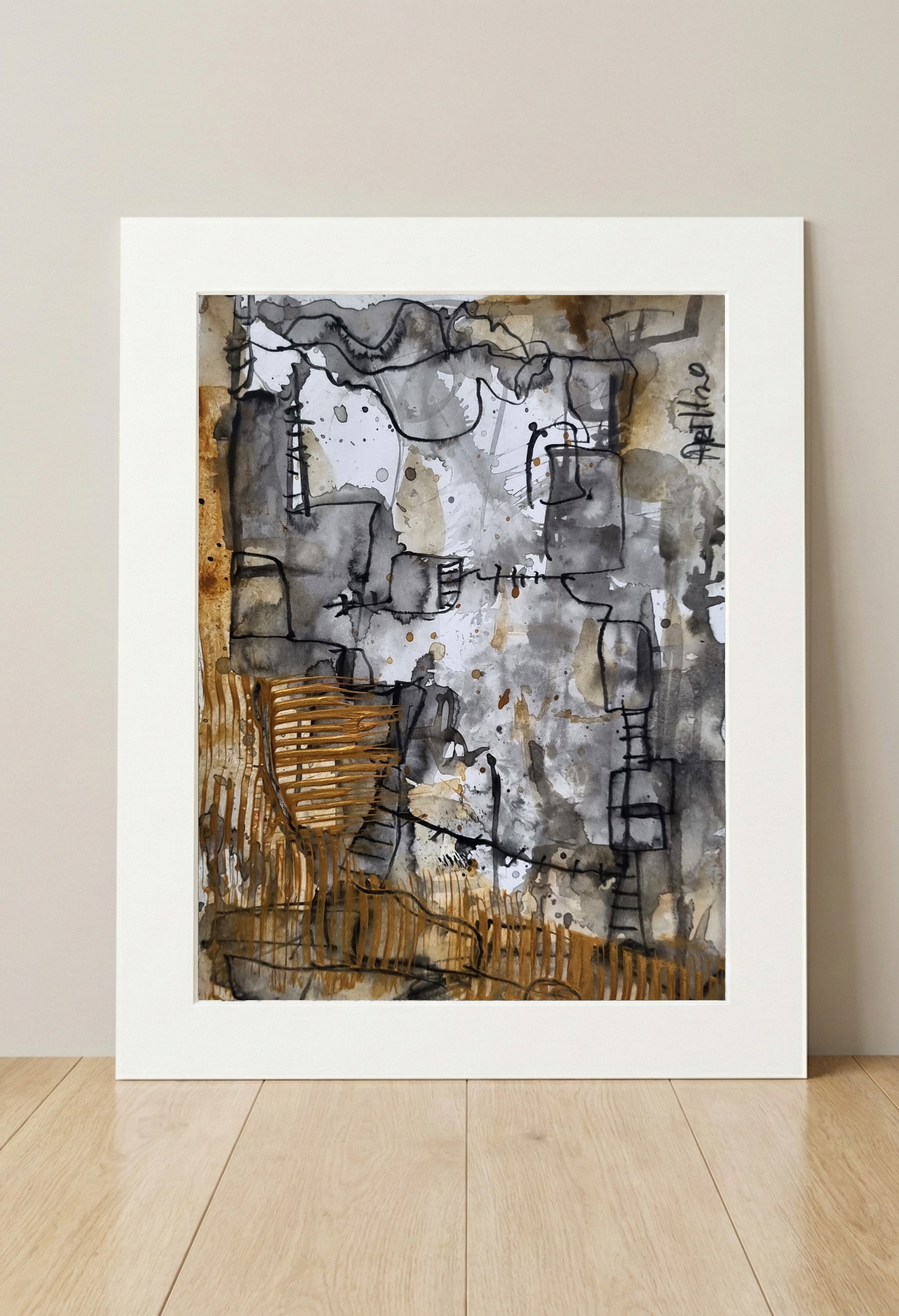 Narrative of Freedom in Copper and Grey — art on the wall, room interior preview 3