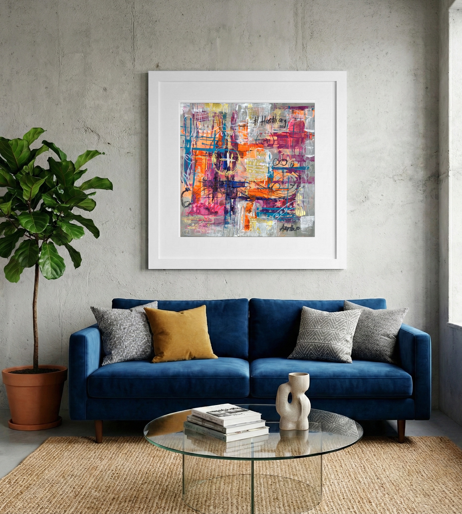 Bold Digital Expression in Magenta and Gold — art on the wall, room interior preview 2
