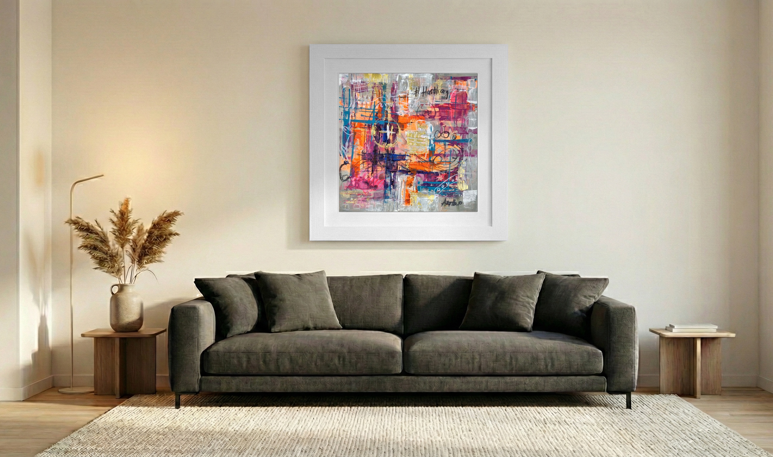 Bold Digital Expression in Magenta and Gold — art on the wall, room interior preview 3