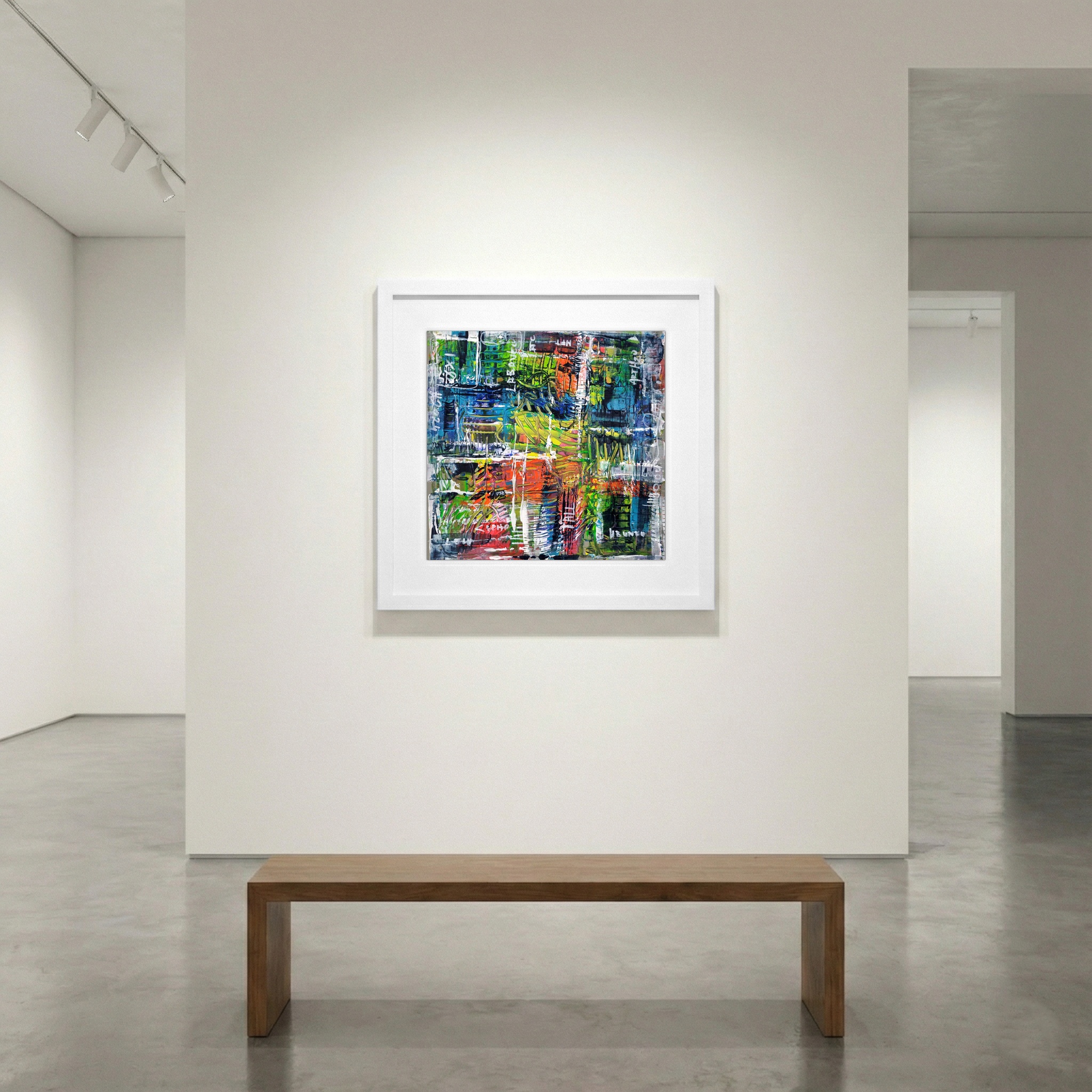 Corrupted Data Stream in Electric Blue and Green — art on the wall, room interior preview 1