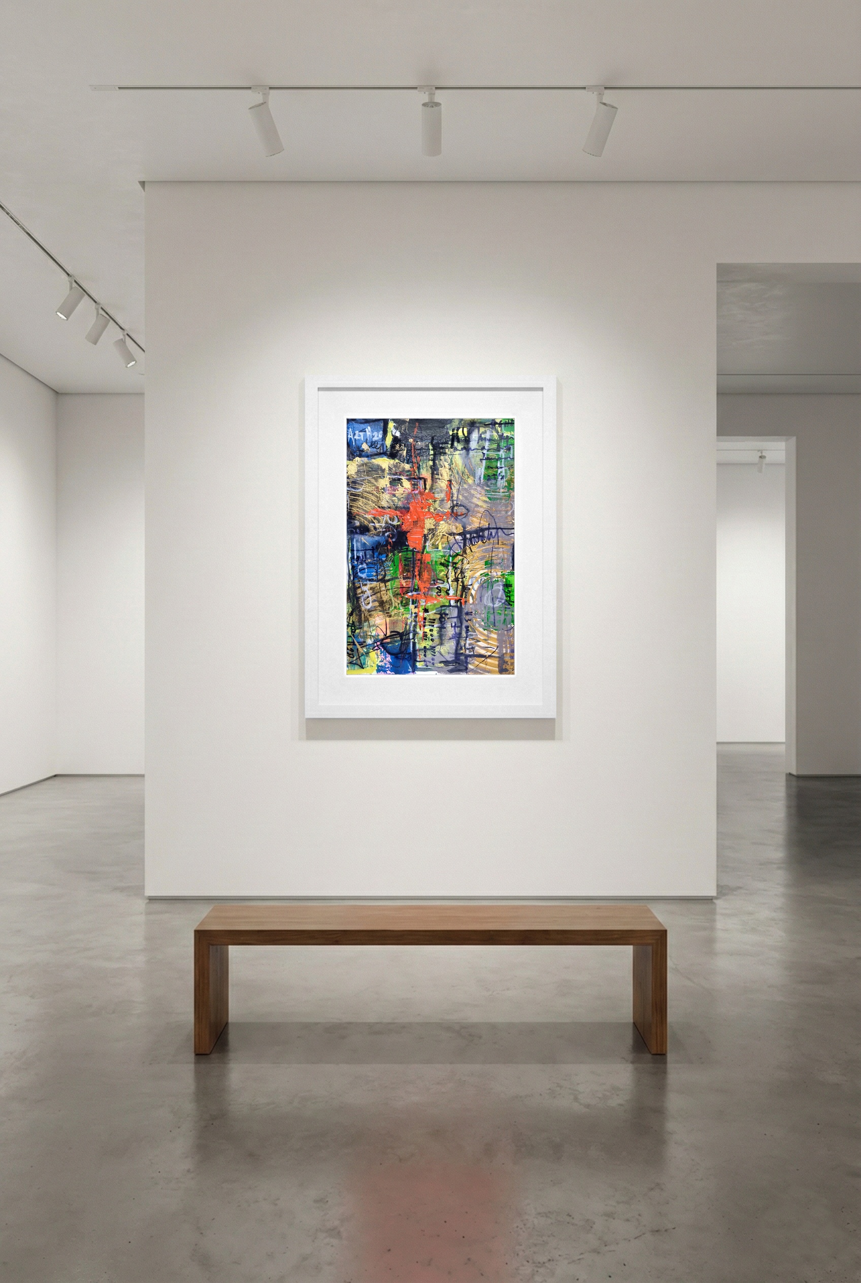 Dynamic Gold and Red Abstract with Urban Vibes — art on the wall, room interior preview 3