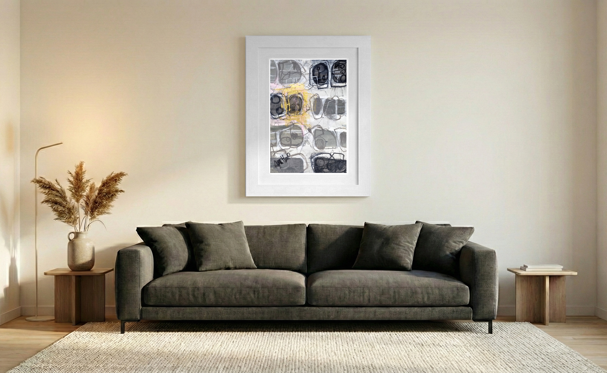 Monochrome and Gold Grid Study — art on the wall, room interior preview 2