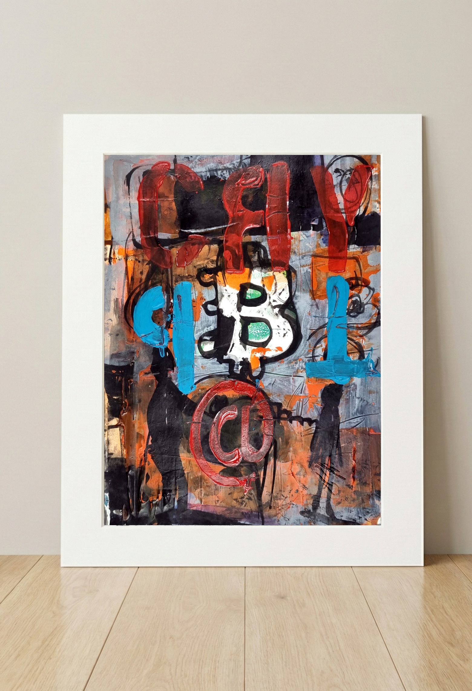 Deep Charcoal and Fiery Red Crypto Abstraction — art on the wall, room interior preview 3