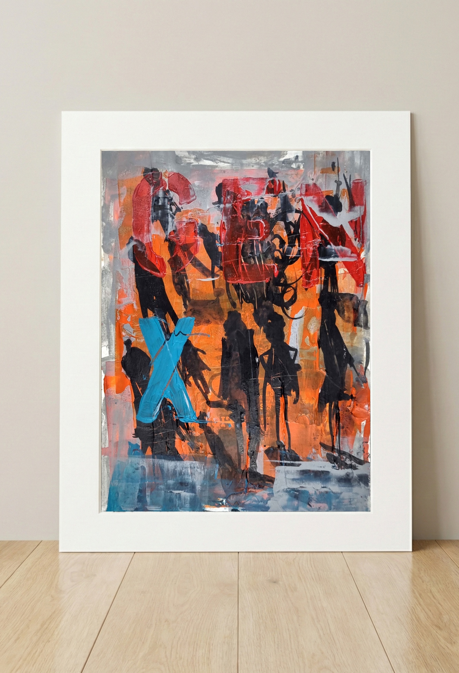 Fiery Orange and Charcoal GenX Reflection — art on the wall, room interior preview 3