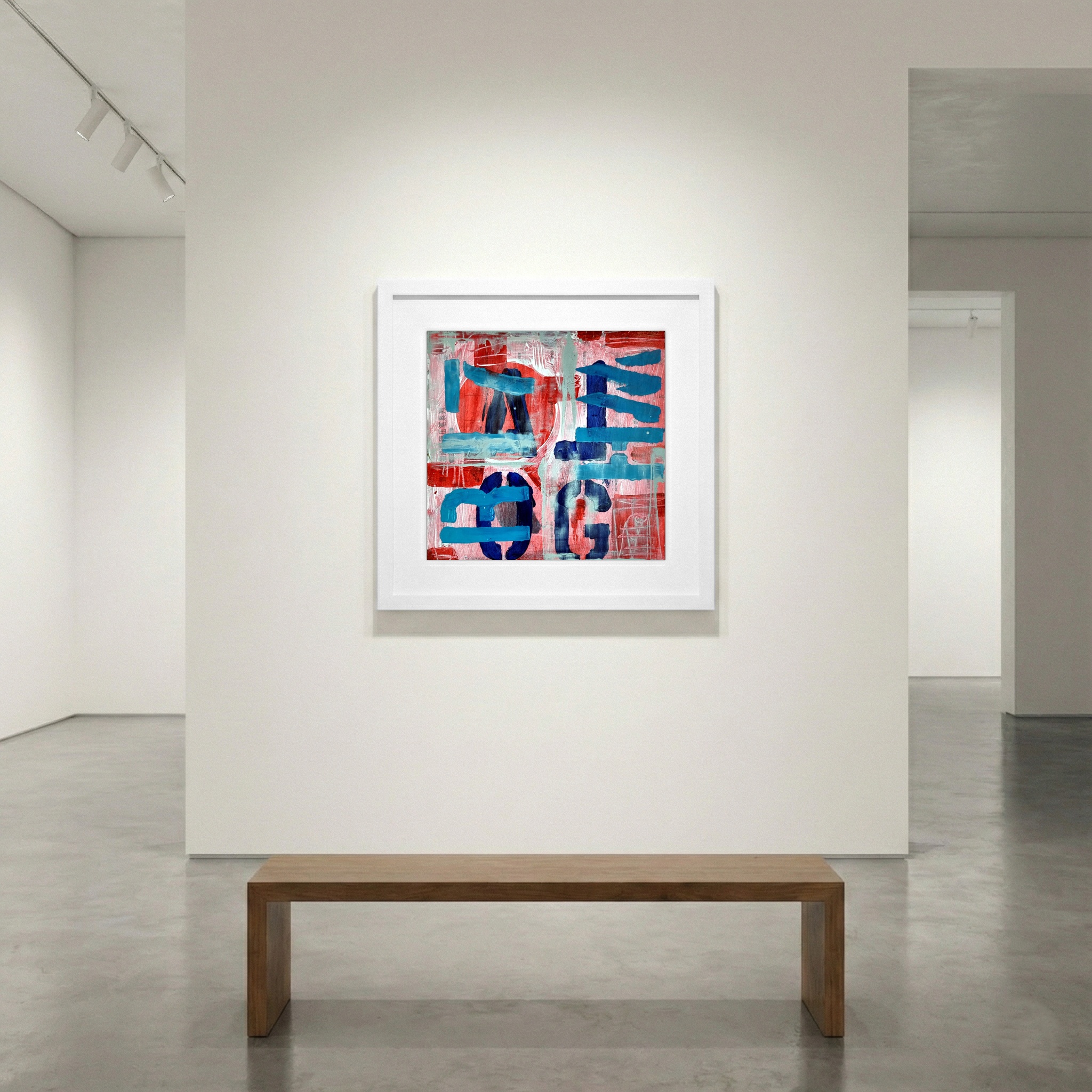 Electric Blue and Red Algorithmic Abstraction — art on the wall, room interior preview 1