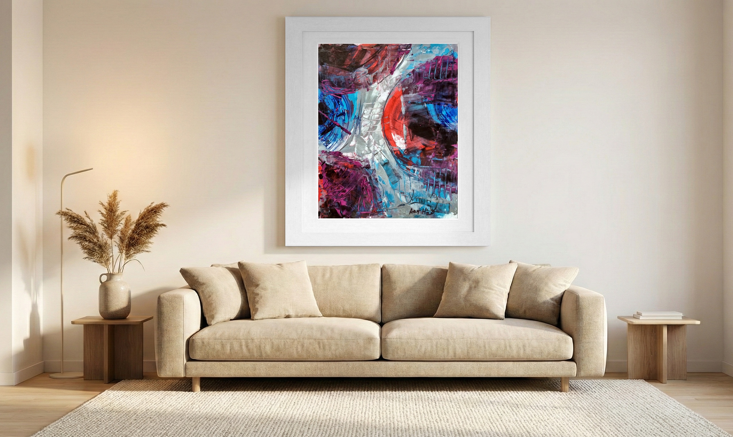 High-Impact Red and Blue Frenetic Abstract — art on the wall, room interior preview 1