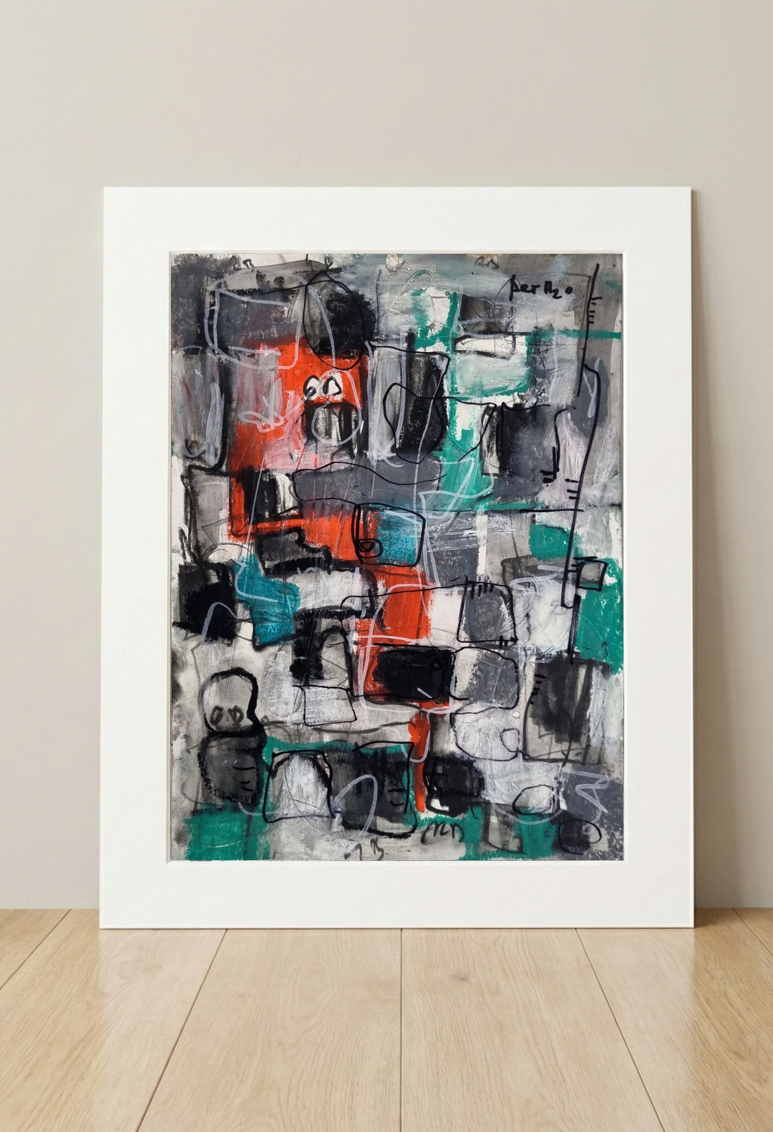 Textured Grey Urban Chaos on Paper — art on the wall, room interior preview 3