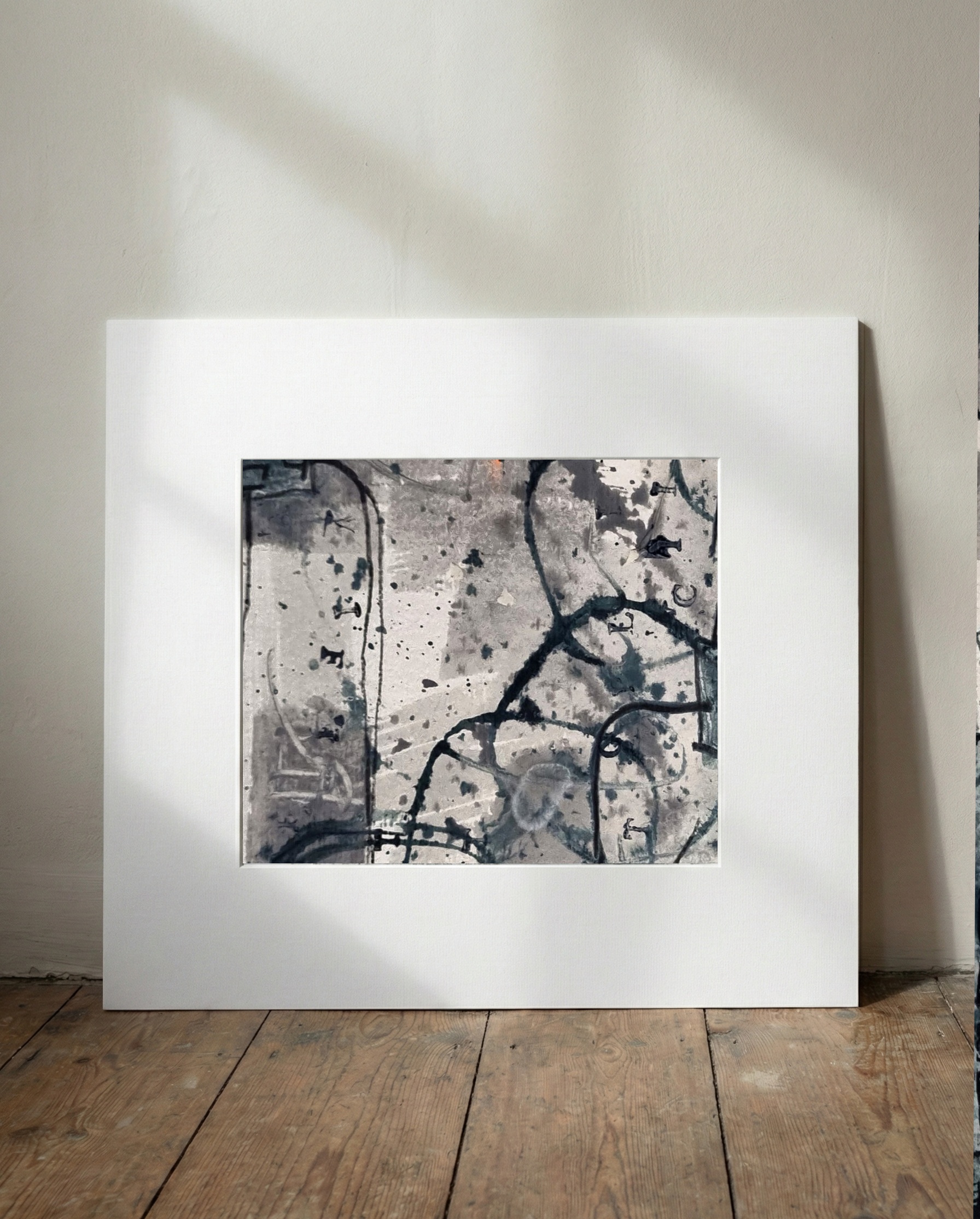 Red and Turquoise Geometric Abstraction — art on the wall, room interior preview 1