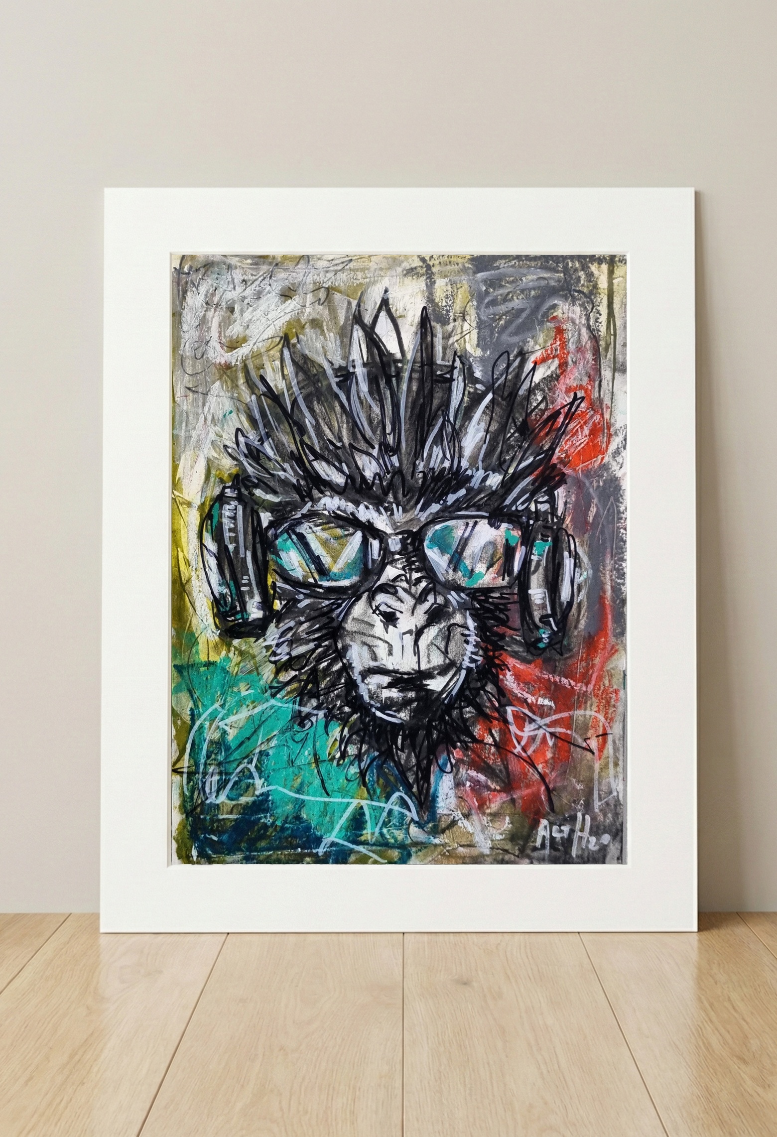 Punk Primate Portrait on Heavyweight Paper — art on the wall, room interior preview 3