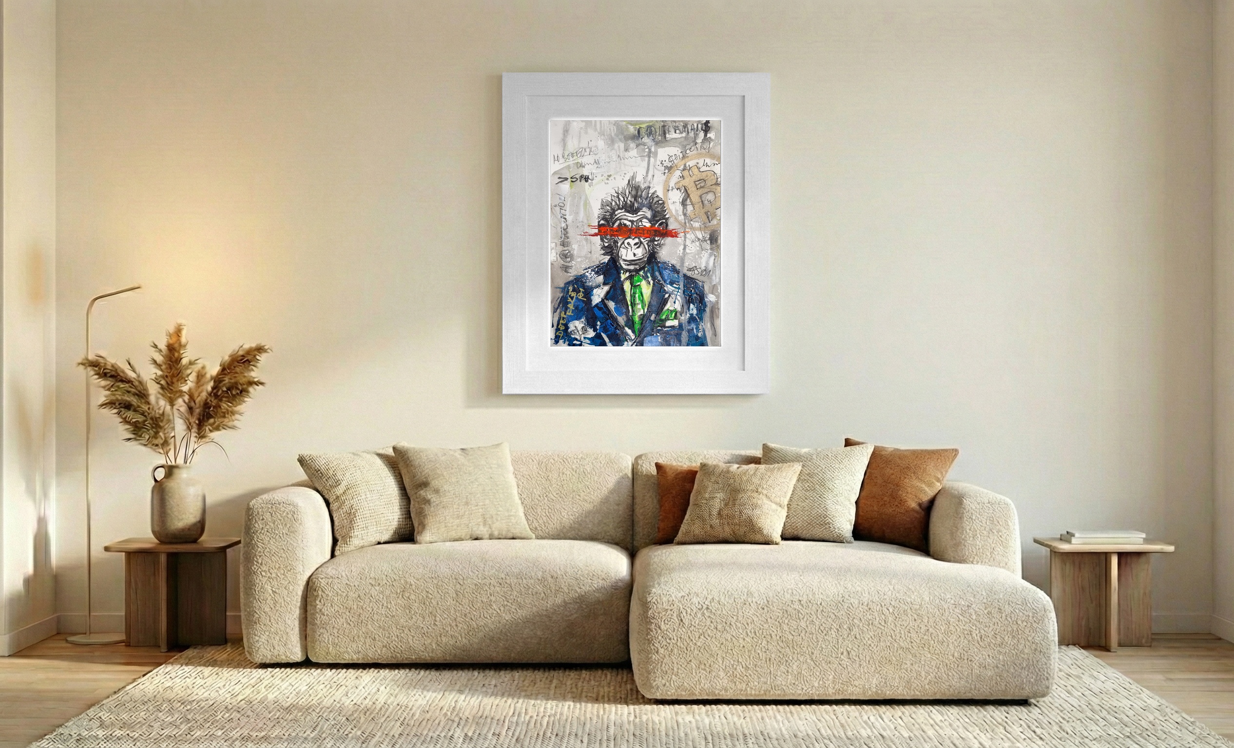 Blue Suit Chimp with Crypto Commentary — art on the wall, room interior preview 3
