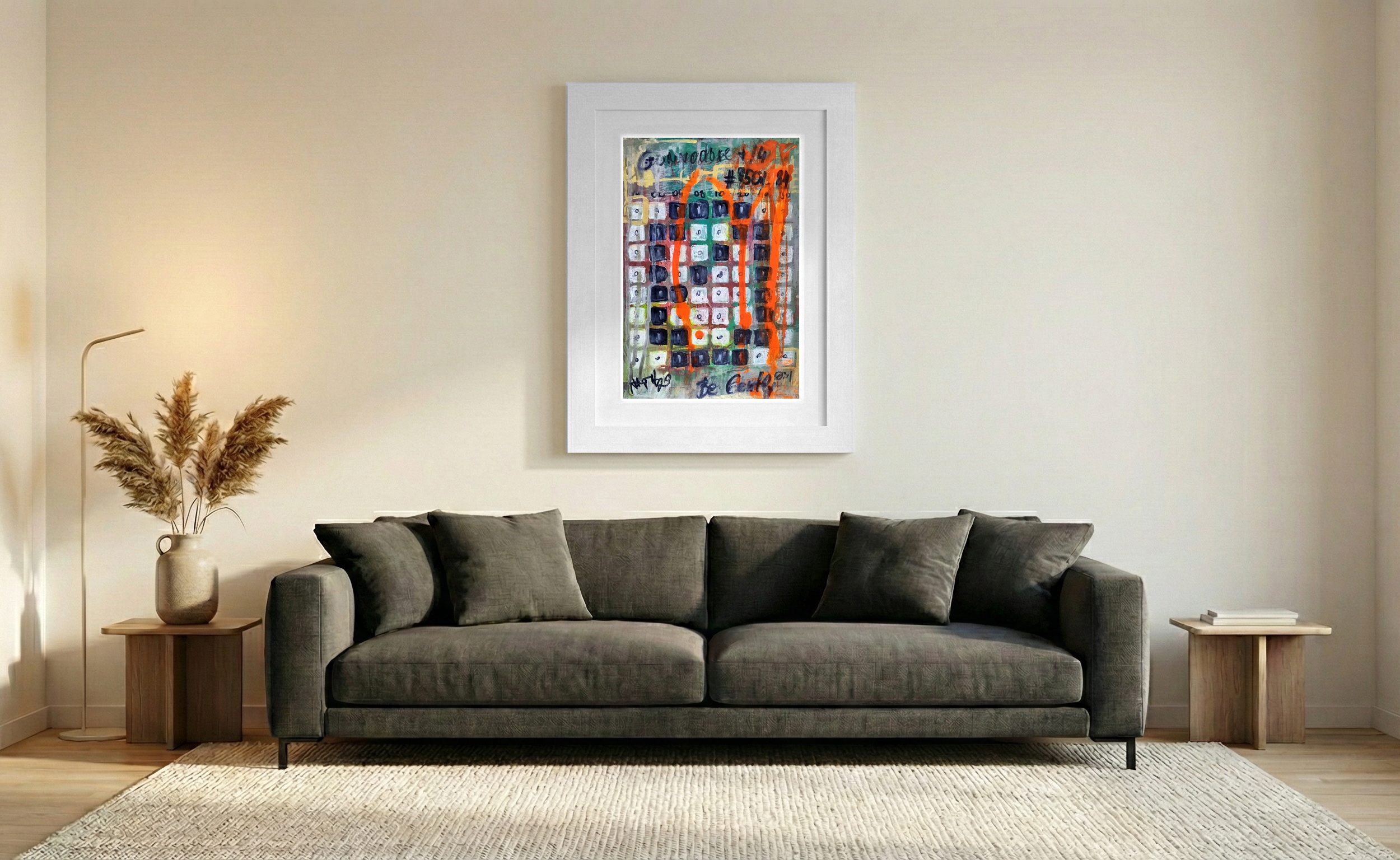 8-Bit Inspired Abstract in Neon — art on the wall, room interior preview 1