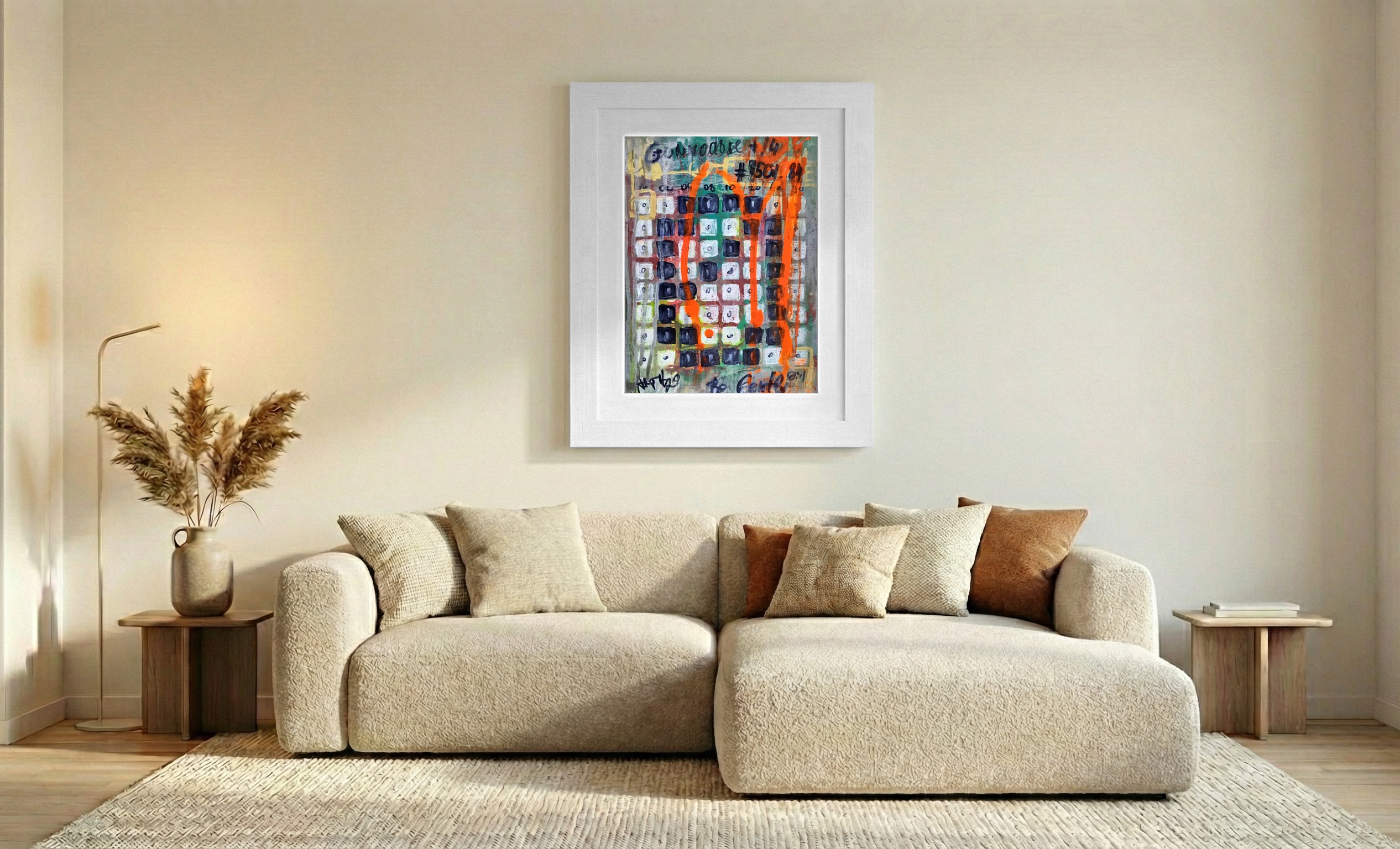 8-Bit Inspired Abstract in Neon — art on the wall, room interior preview 2