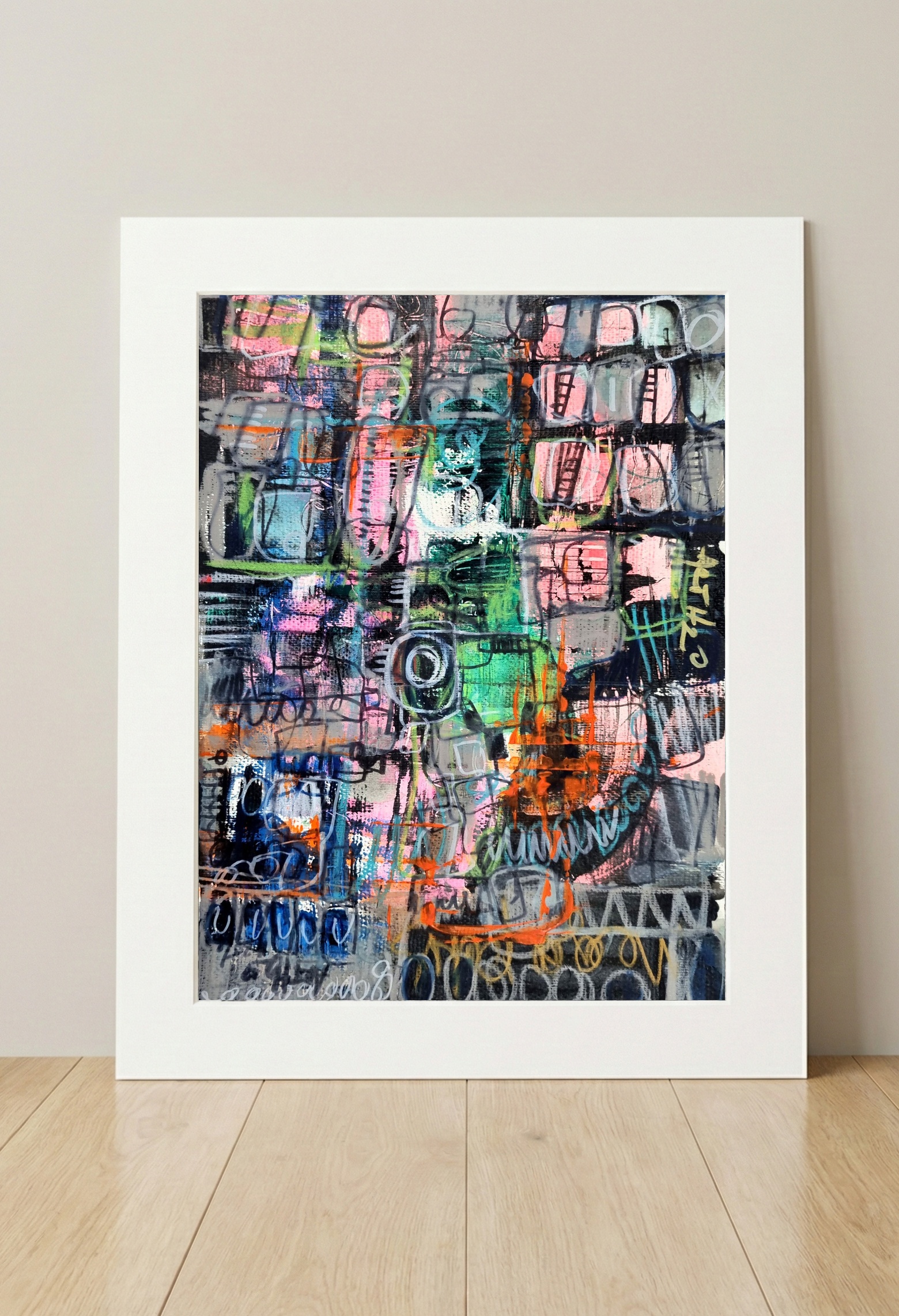Maximalist Expression in Pink and Teal — art on the wall, room interior preview 3
