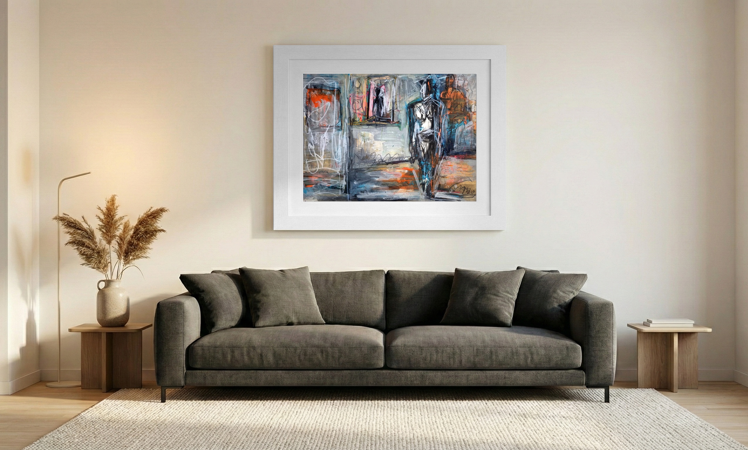 Concrete Silhouette in Rust and Teal — art on the wall, room interior preview 1