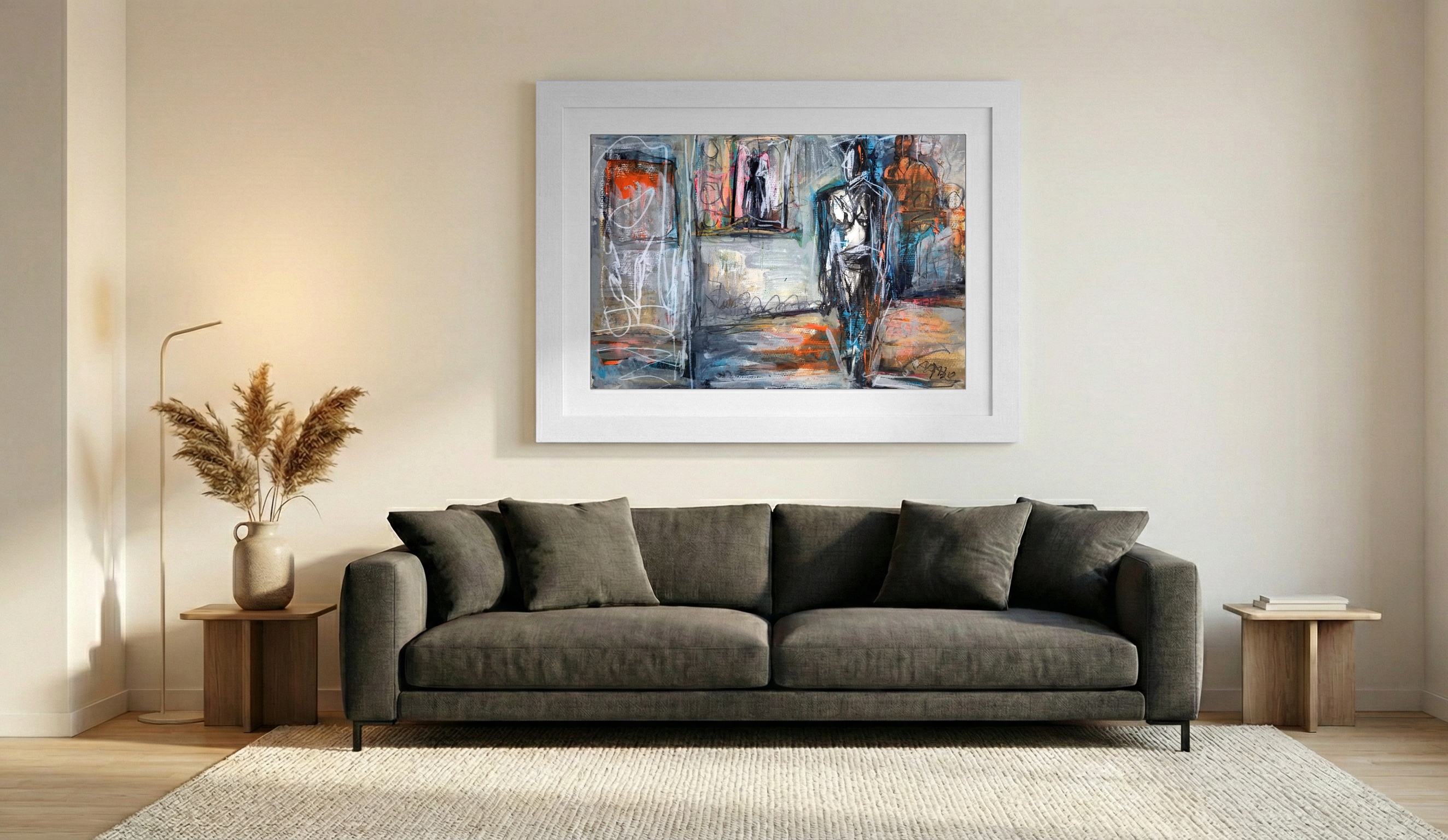 Concrete Silhouette in Rust and Teal — art on the wall, room interior preview 2