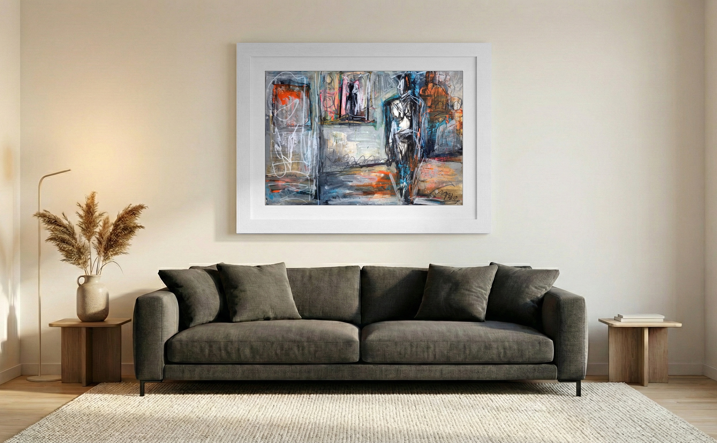 Concrete Silhouette in Rust and Teal — art on the wall, room interior preview 3