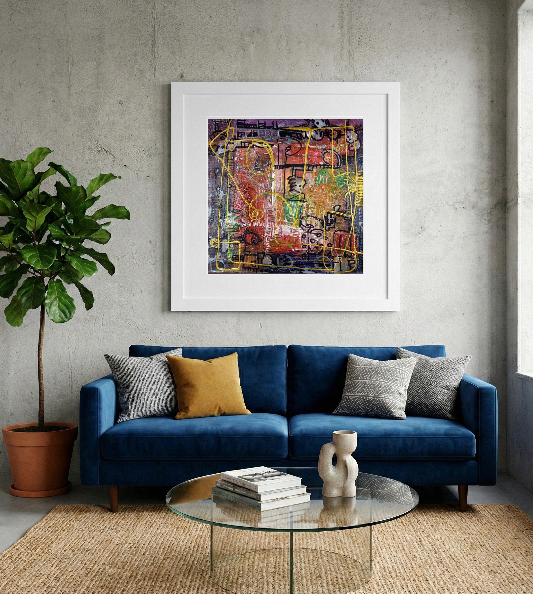 Crimson and Gold Expressionist Journey — art on the wall, room interior preview 2