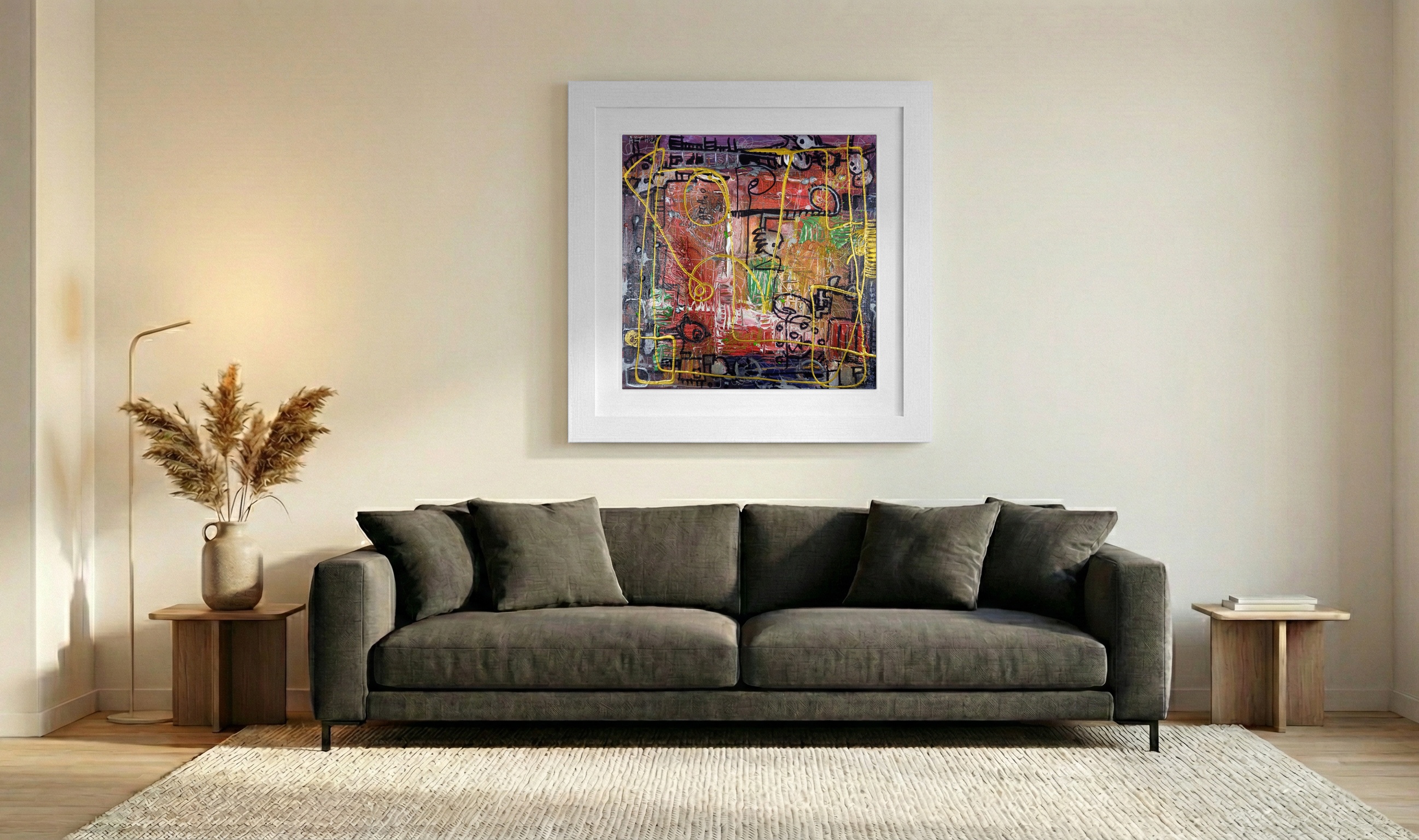 Crimson and Gold Expressionist Journey — art on the wall, room interior preview 3